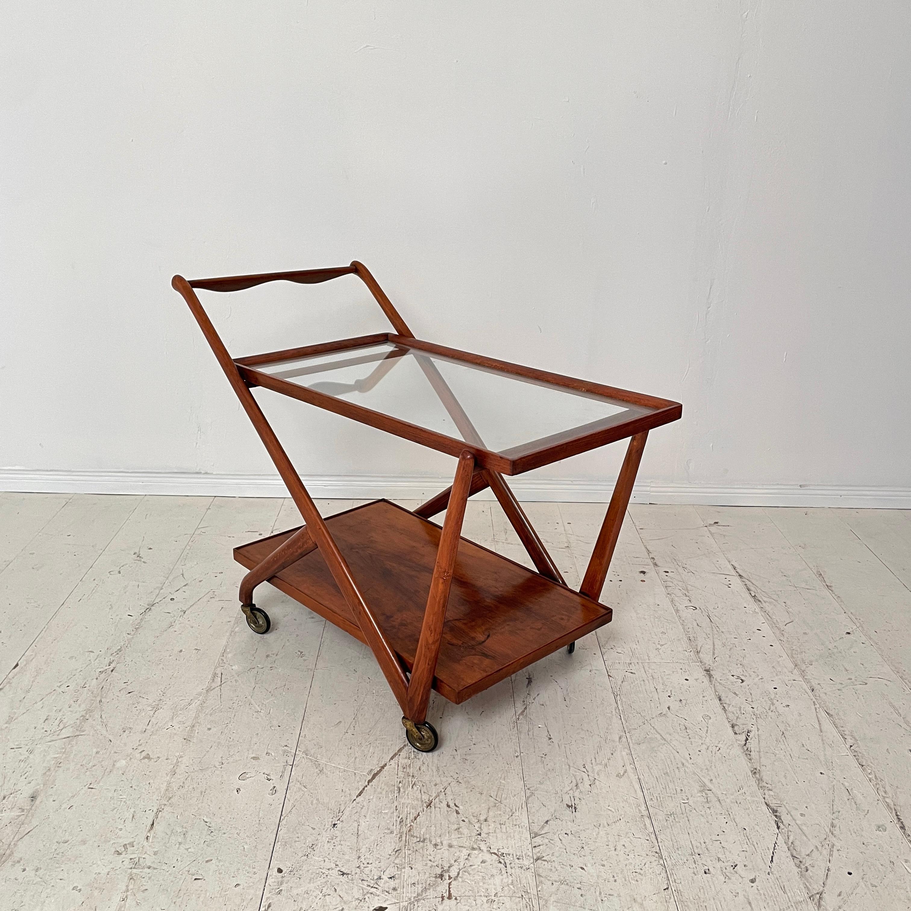 Mid-20th Century Mid-Century Sculptural Bar Cart by Cesare Lacca in Light Brown Walnut, 1950s