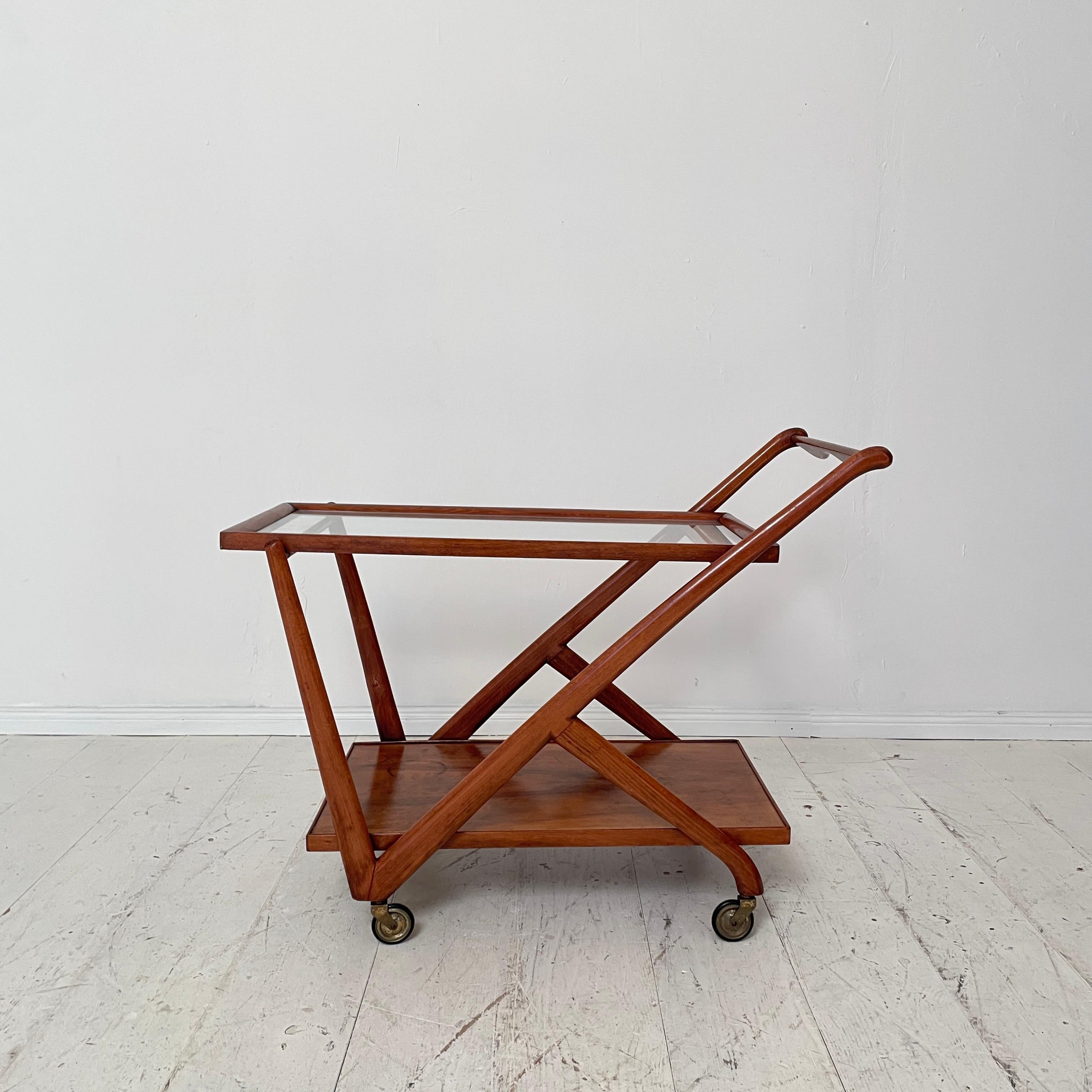 Mid-Century Sculptural Bar Cart by Cesare Lacca in Light Brown Walnut, 1950s 2