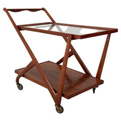 Mid-Century Sculptural Bar Cart by Cesare Lacca in Light Brown Walnut, 1950s