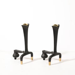 Androni scultorei di metà secolo in ferro nero e ottone di Donald Deskey per Bennet