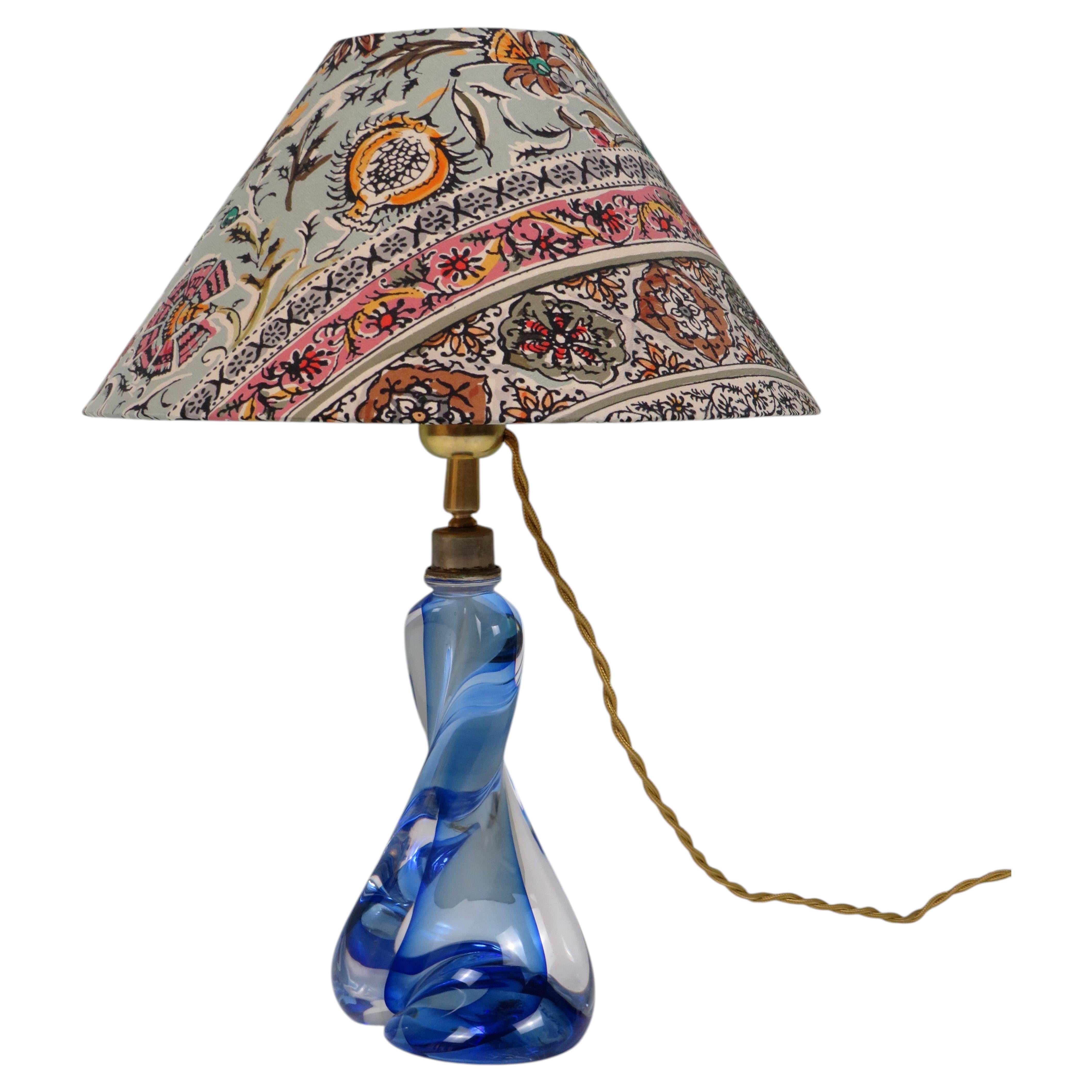 Mid-Century Sculptural Blue Crystal Table Lamp Attributed to Val Saint Lambert For Sale