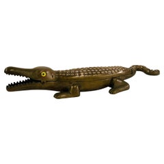 Mid-Century Sculptural Brass Crocodile Ash Tray or Box