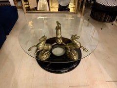 Midcentury Sculptural Bronze Horses Coffee Table, 1970s