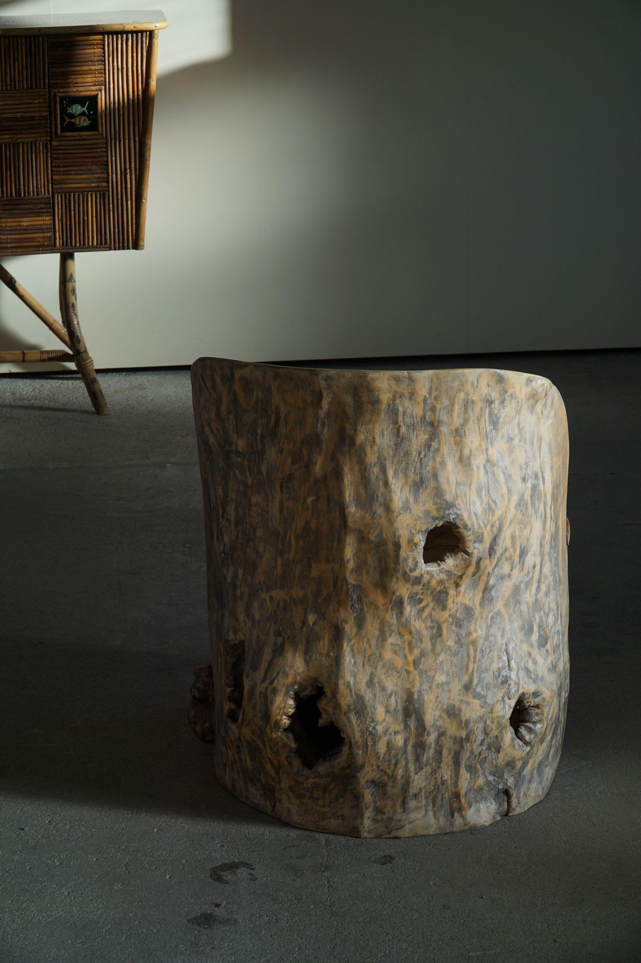 Mid-Century Sculptural Brutalist Norwegian Stump Chair in Solid Wood For Sale 2