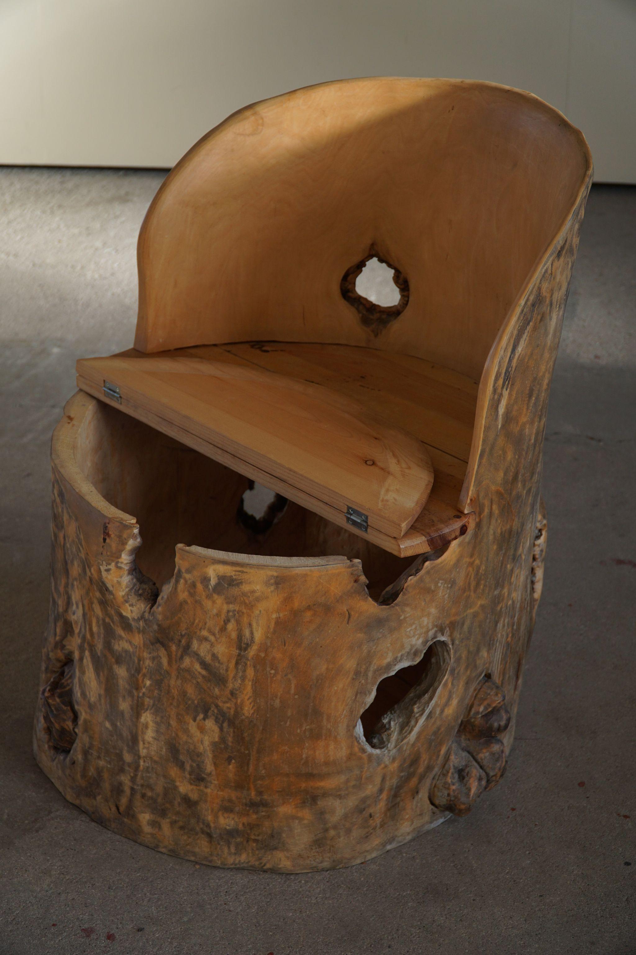 Chaise norvégienne sculpturale brutaliste du milieu du siècle en bois massif - Stump Chair en vente 4