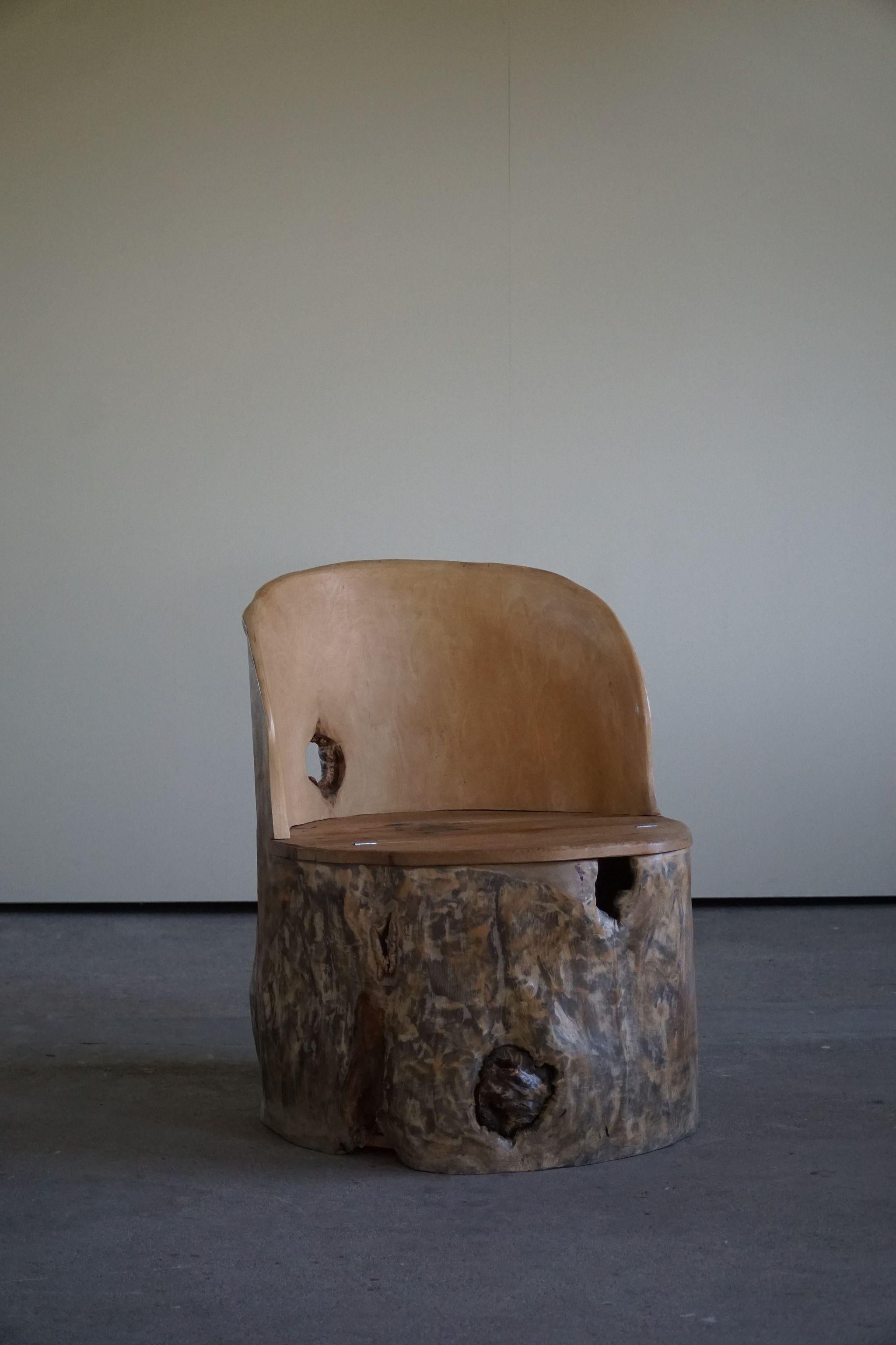 Chaise norvégienne sculpturale brutaliste du milieu du siècle en bois massif - Stump Chair en vente 7