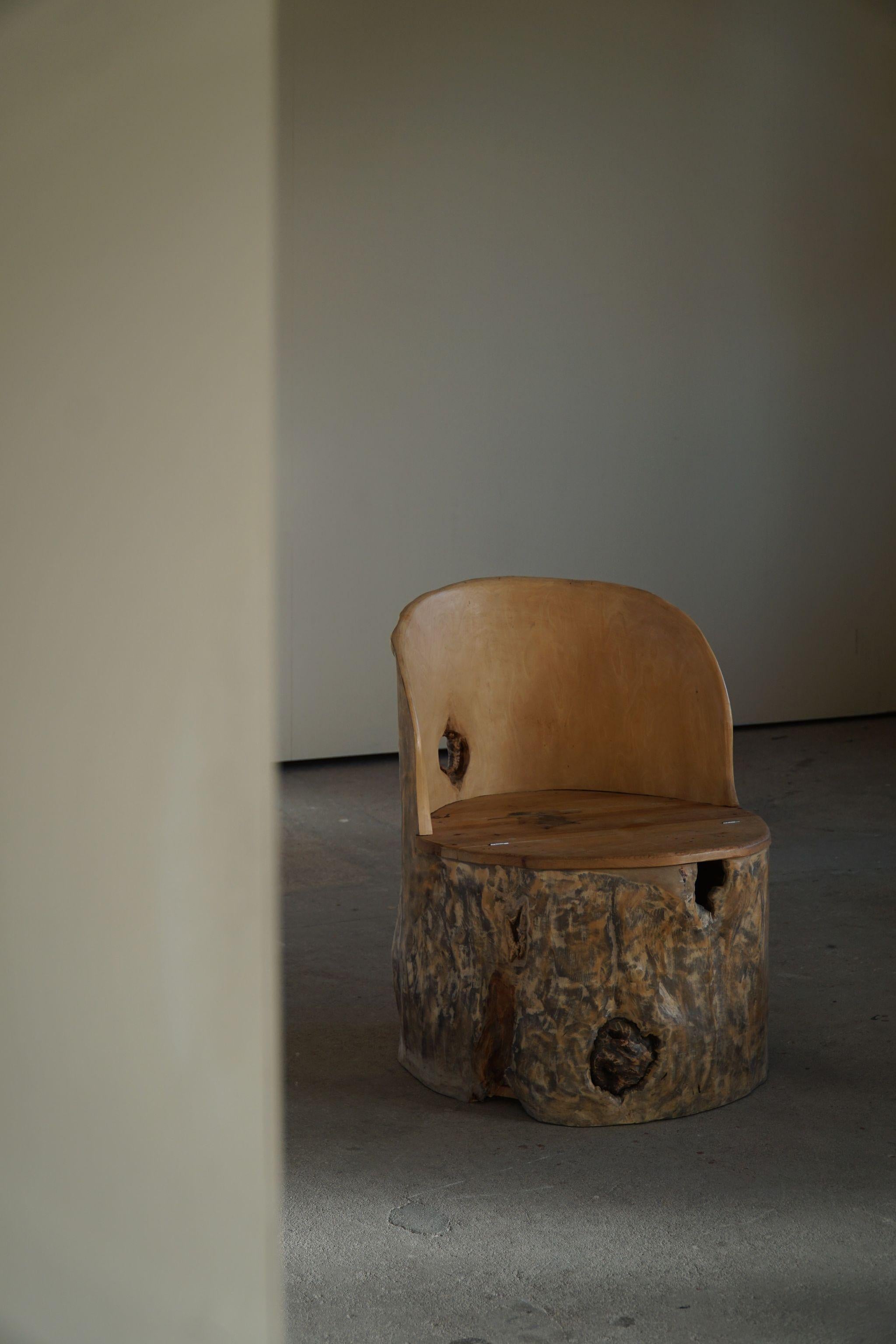 Chaise norvégienne sculpturale brutaliste du milieu du siècle en bois massif - Stump Chair en vente 10