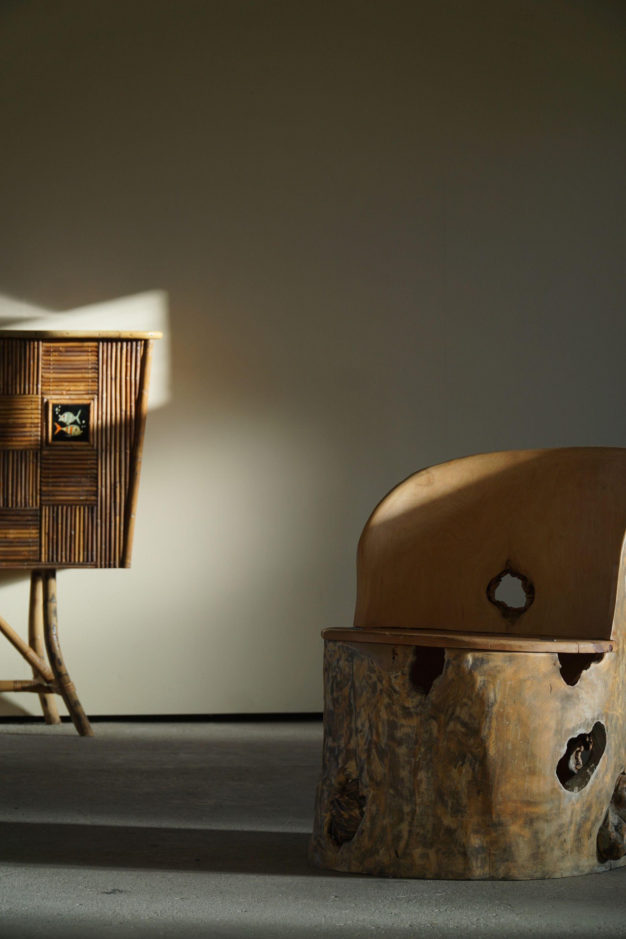 Skulpturaler brutalistischer norwegischer Stuhl aus Massivholz aus der Mitte des Jahrhunderts (Birke) im Angebot