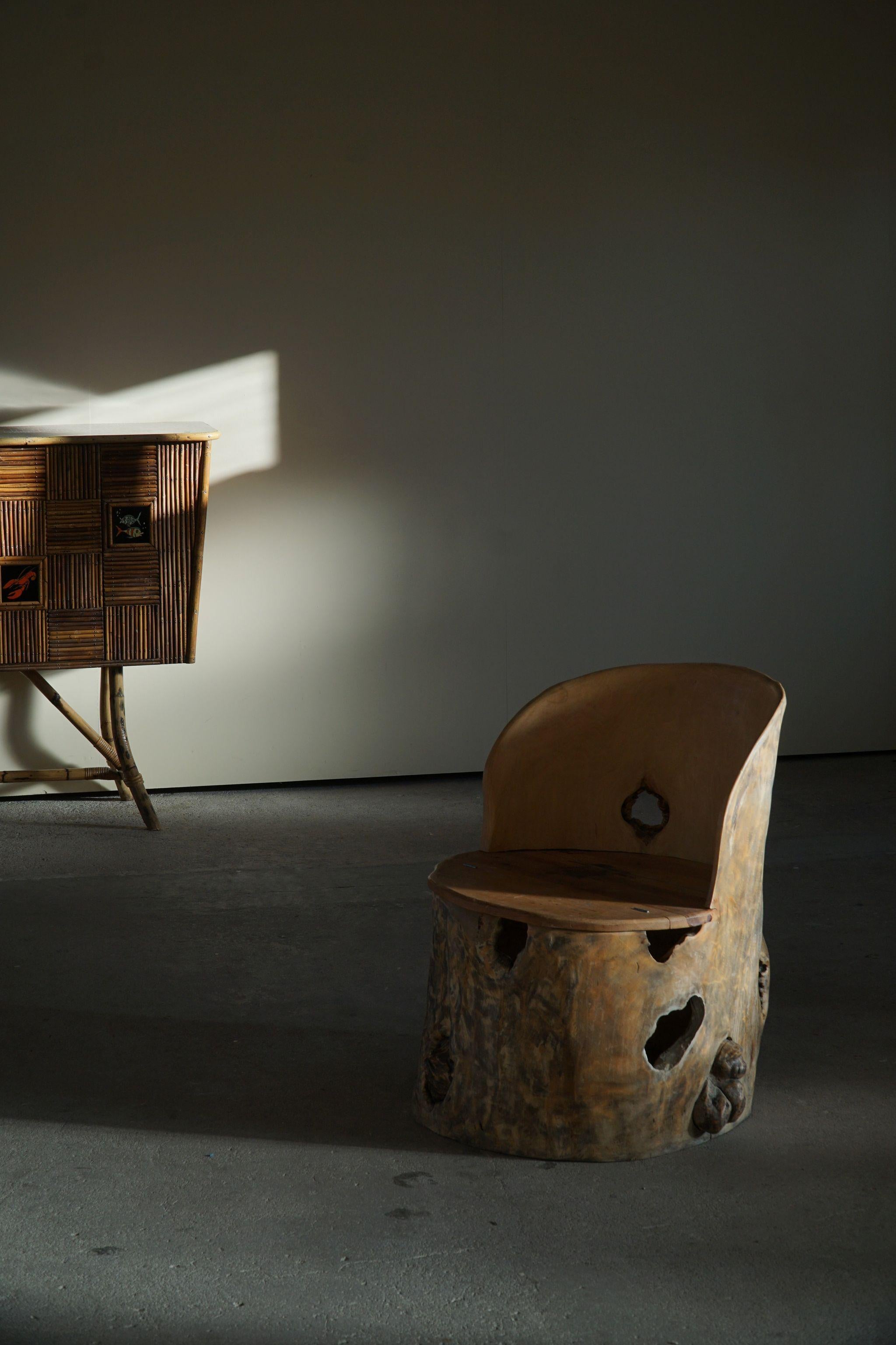 Birch Mid-Century Sculptural Brutalist Norwegian Stump Chair in Solid Wood For Sale