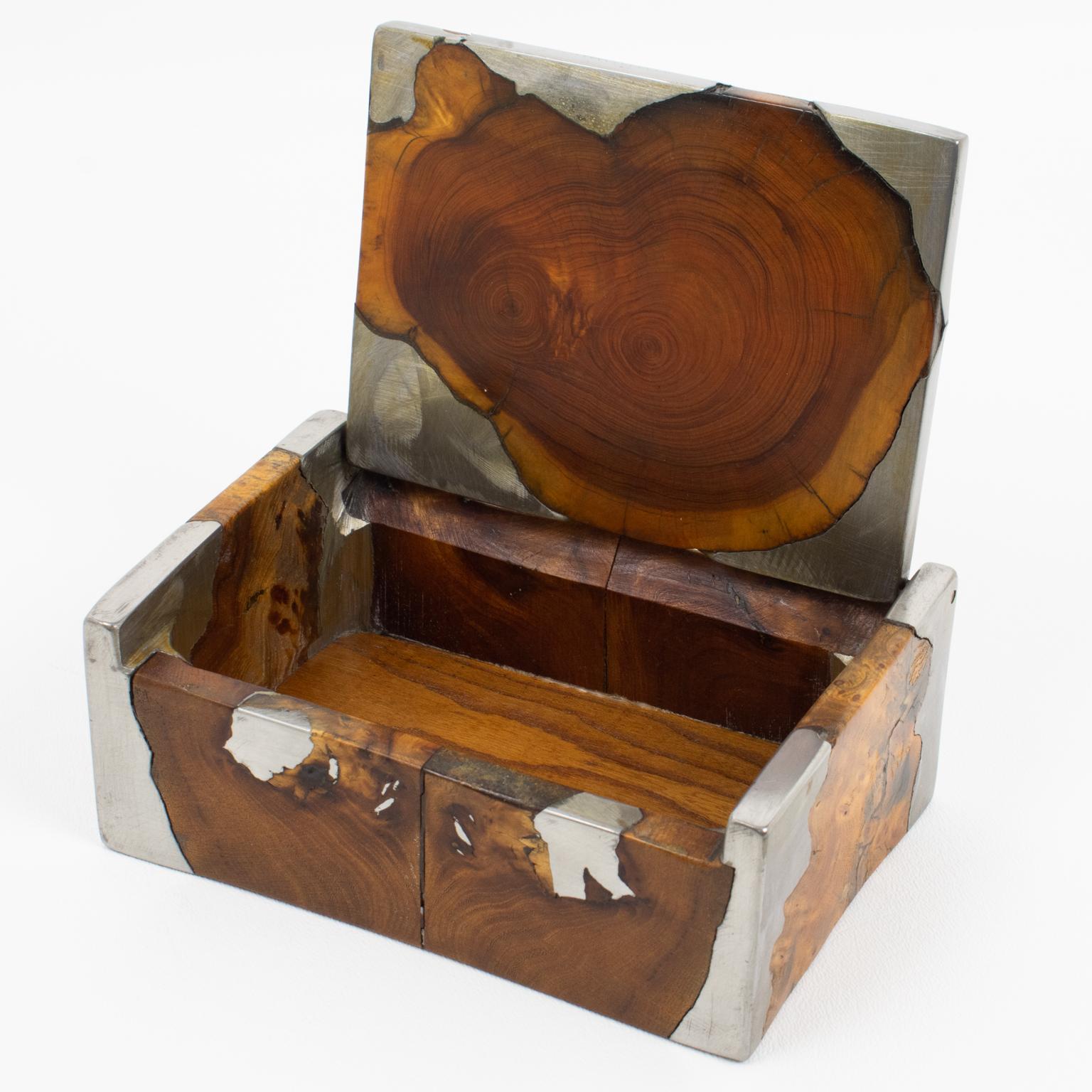 Mid-Century Modern Mid-Century Sculptural Brutalist Pewter and Burl Wood Decorative Box, 1960s For Sale