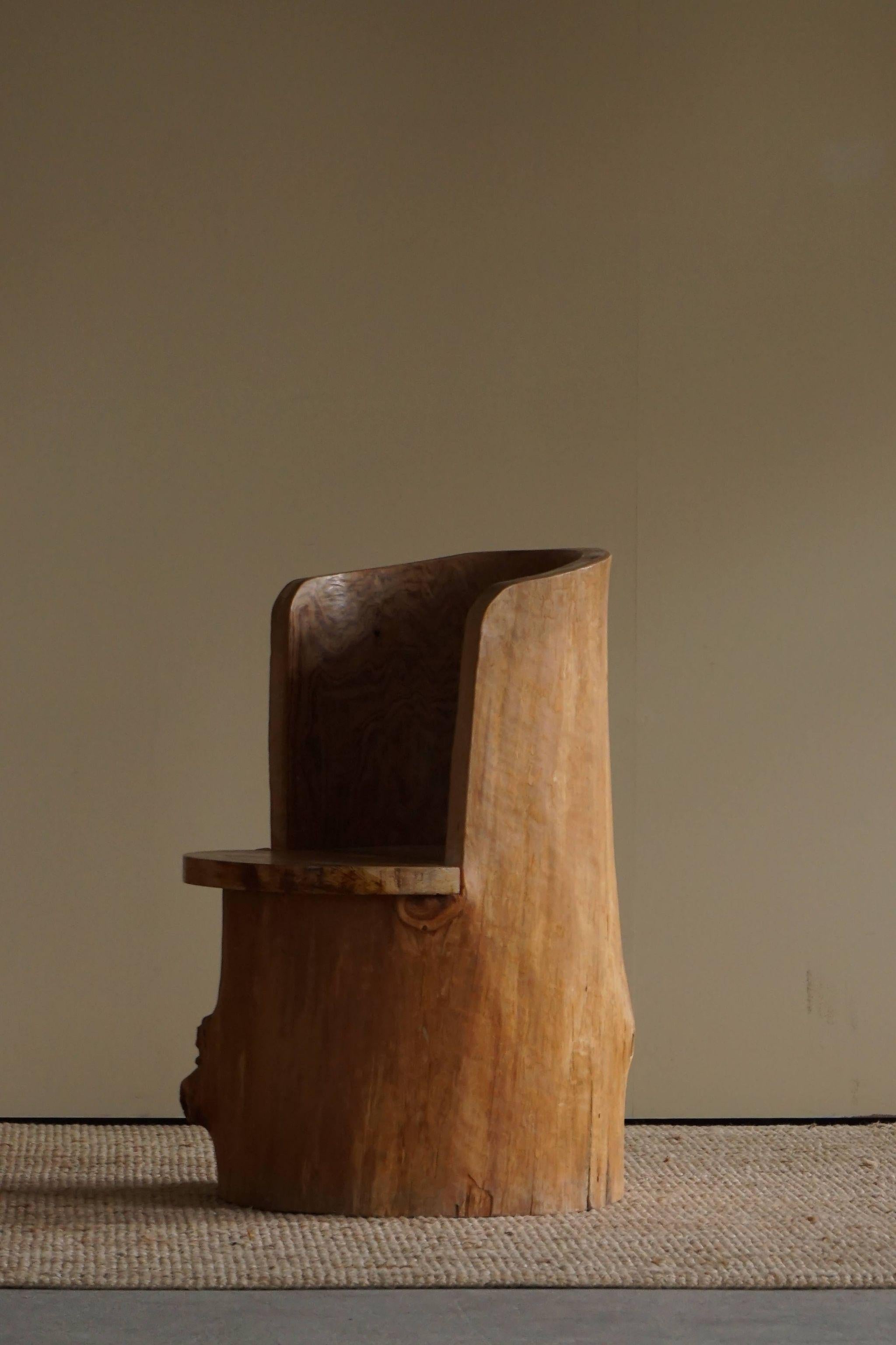 Mid-Century Sculptural Brutalist Swedish Stump Chair in Solid Pine 7