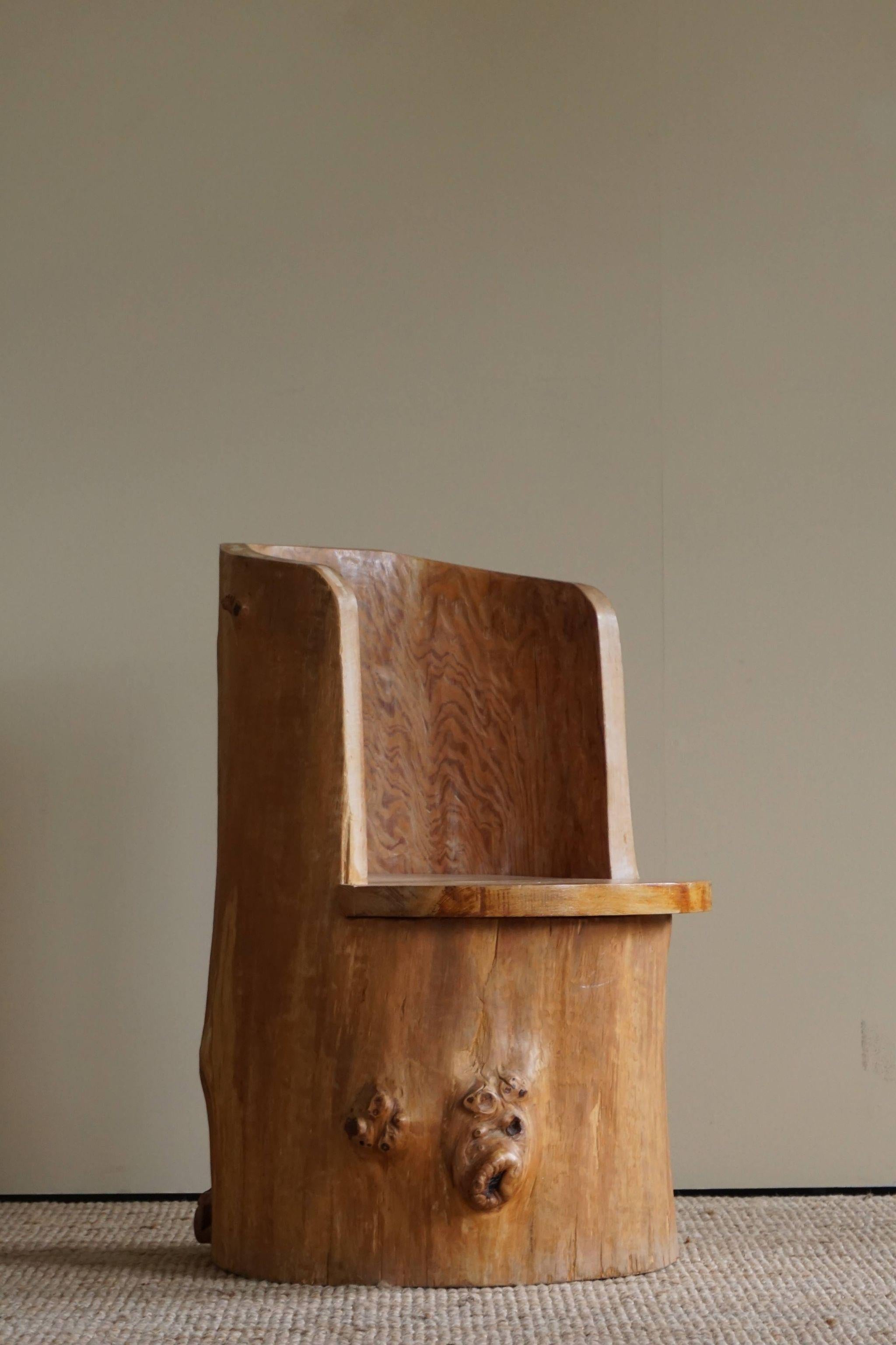 Mid-Century Sculptural Brutalist Swedish Stump Chair in Solid Pine 1