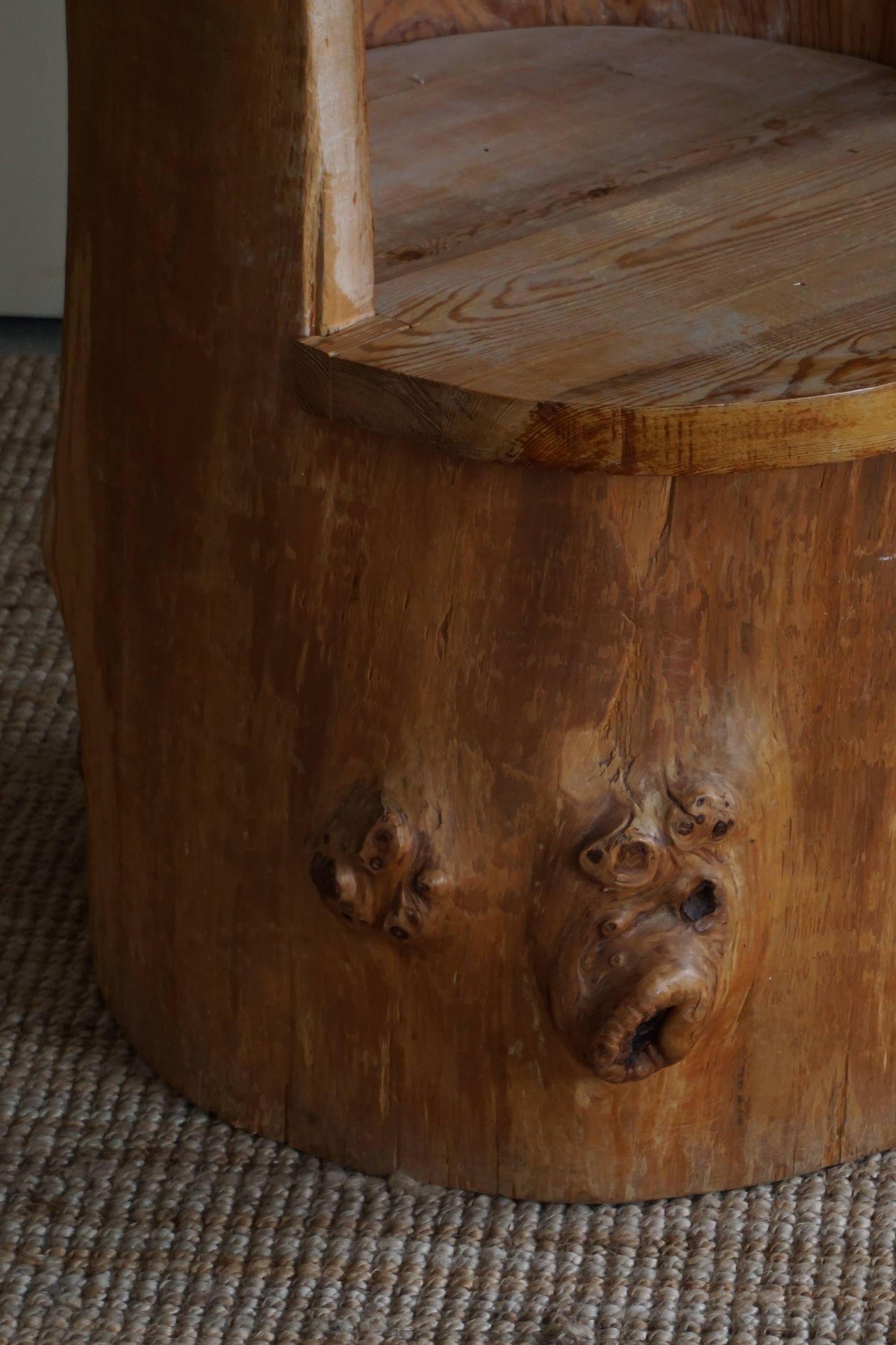 Mid-Century Sculptural Brutalist Swedish Stump Chair in Solid Pine 3