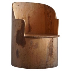 Mid-Century Sculptural Brutalist Swedish Stump Chair in Solid Pine