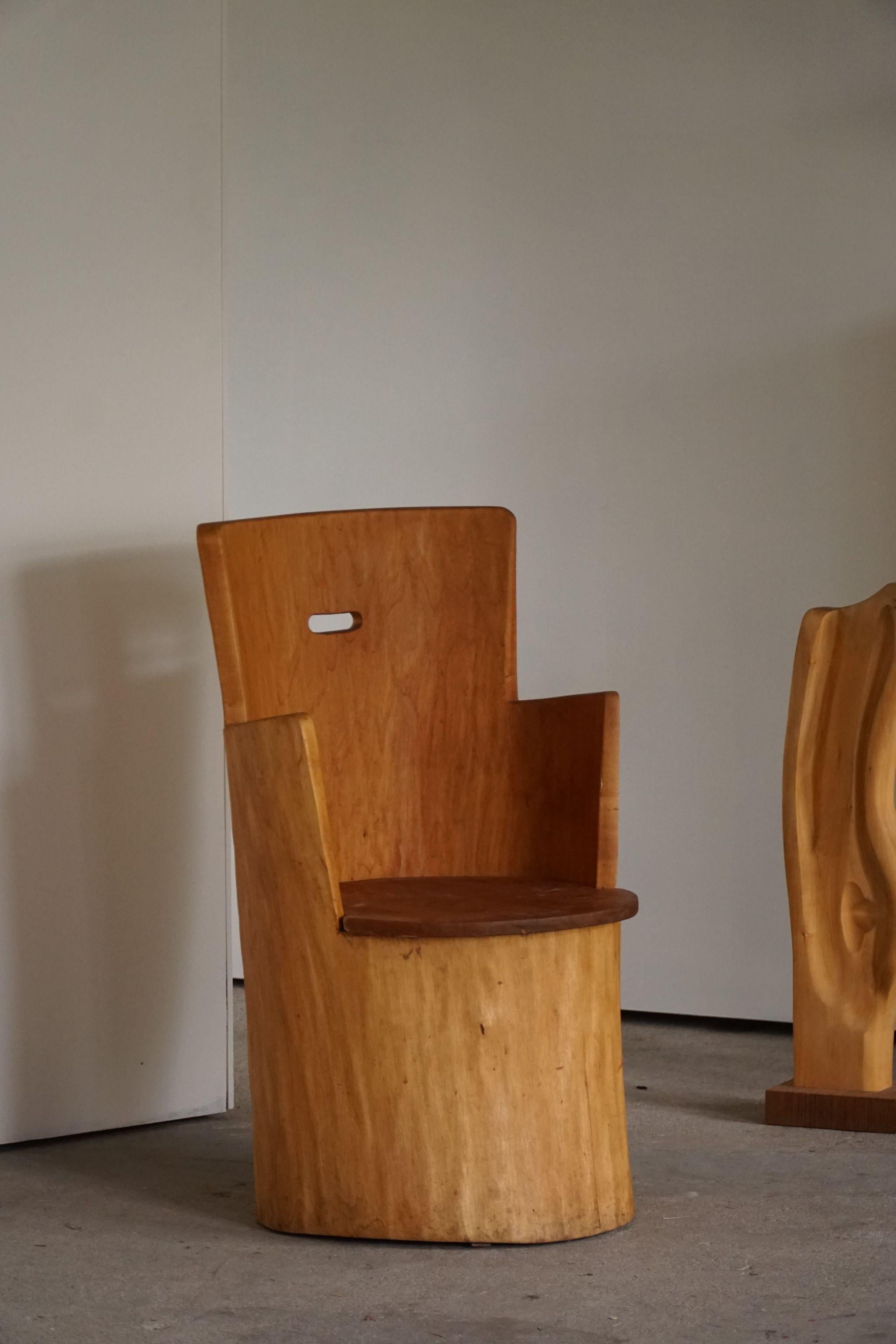 Mid Century Sculptural Carved Brutalist Stump Chair in Solid Pine, Swedish, 1960 For Sale 4