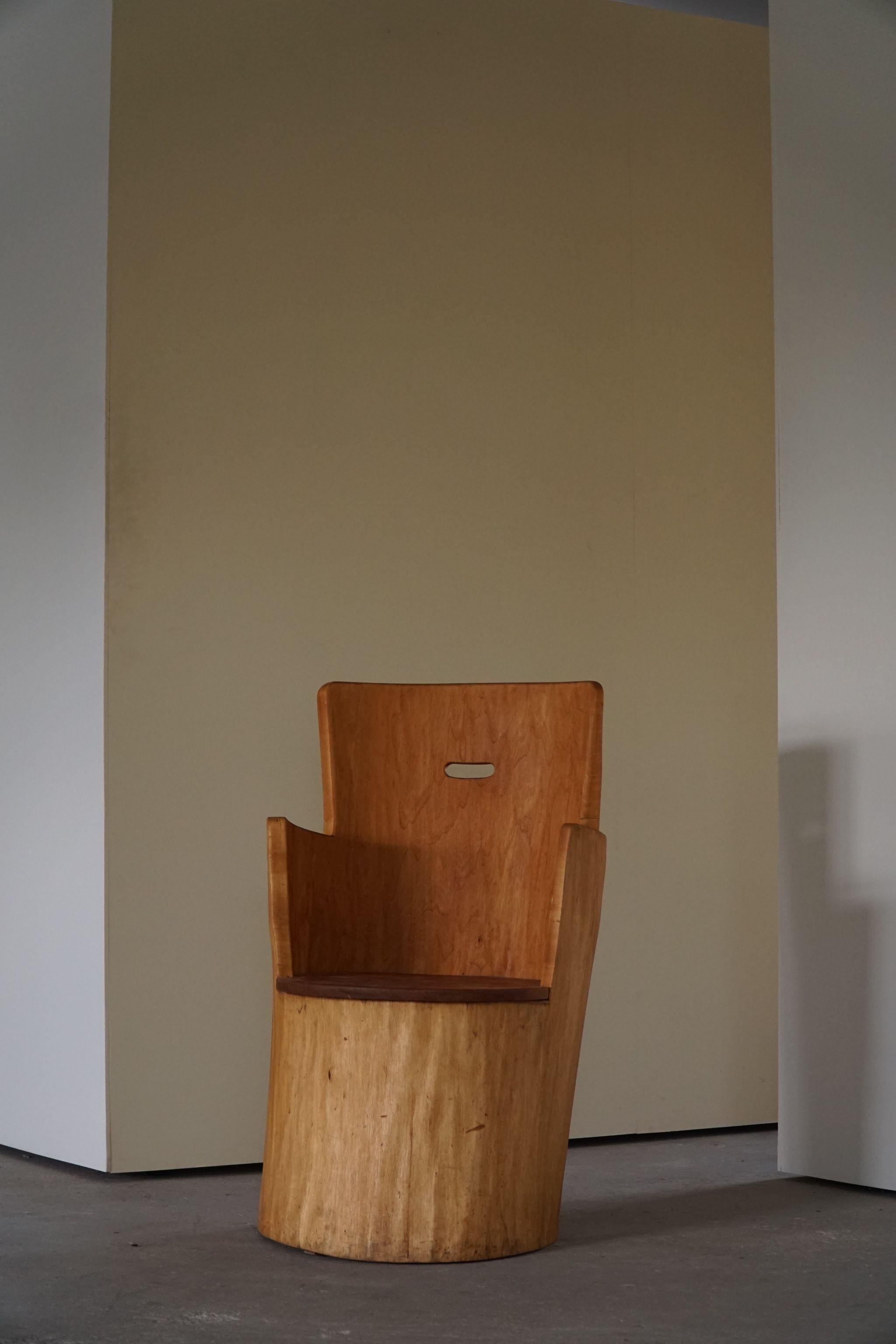 20th Century Mid Century Sculptural Carved Brutalist Stump Chair in Solid Pine, Swedish, 1960 For Sale