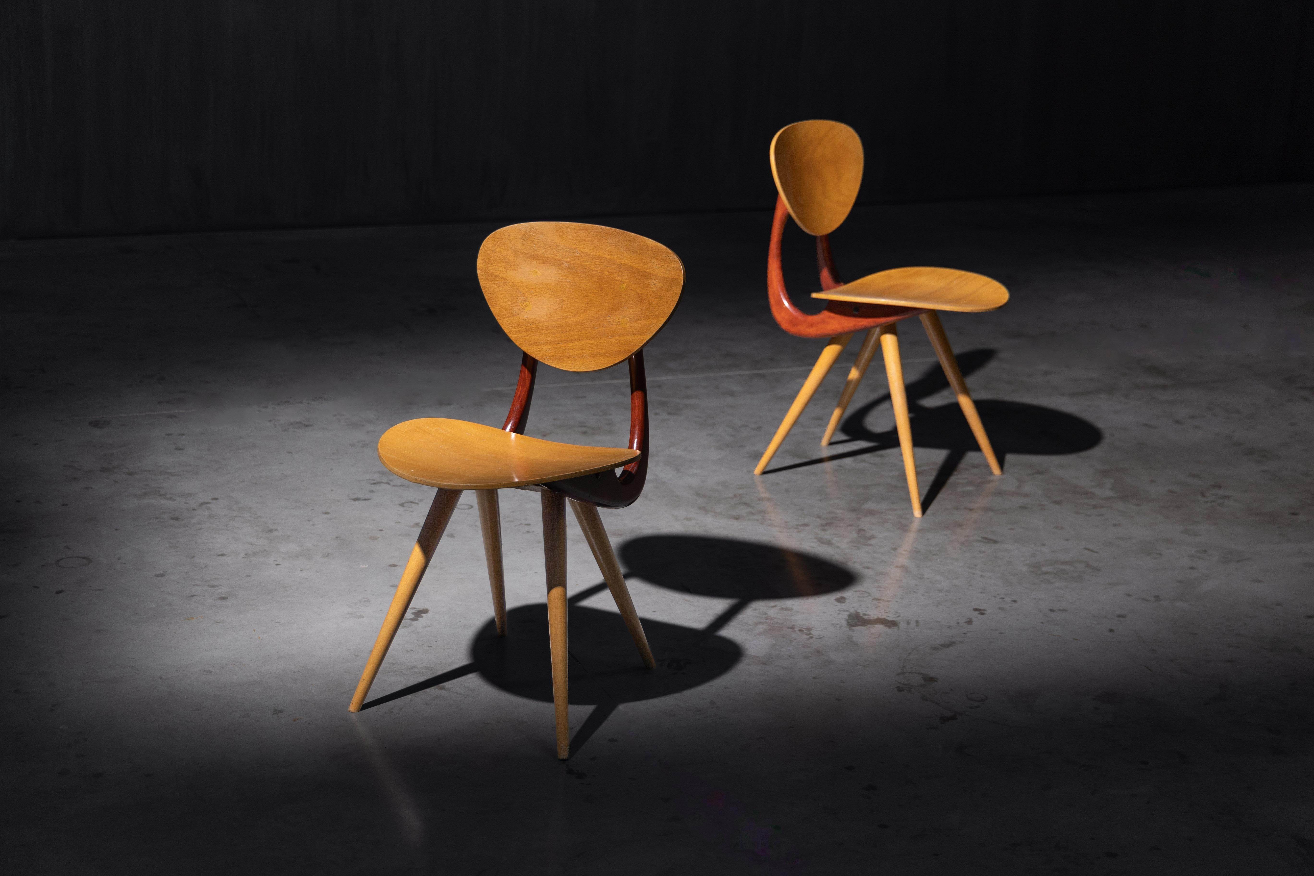 Mid-Century Modern Mid-Century Sculptural Chairs by Stella, France, 1950s For Sale