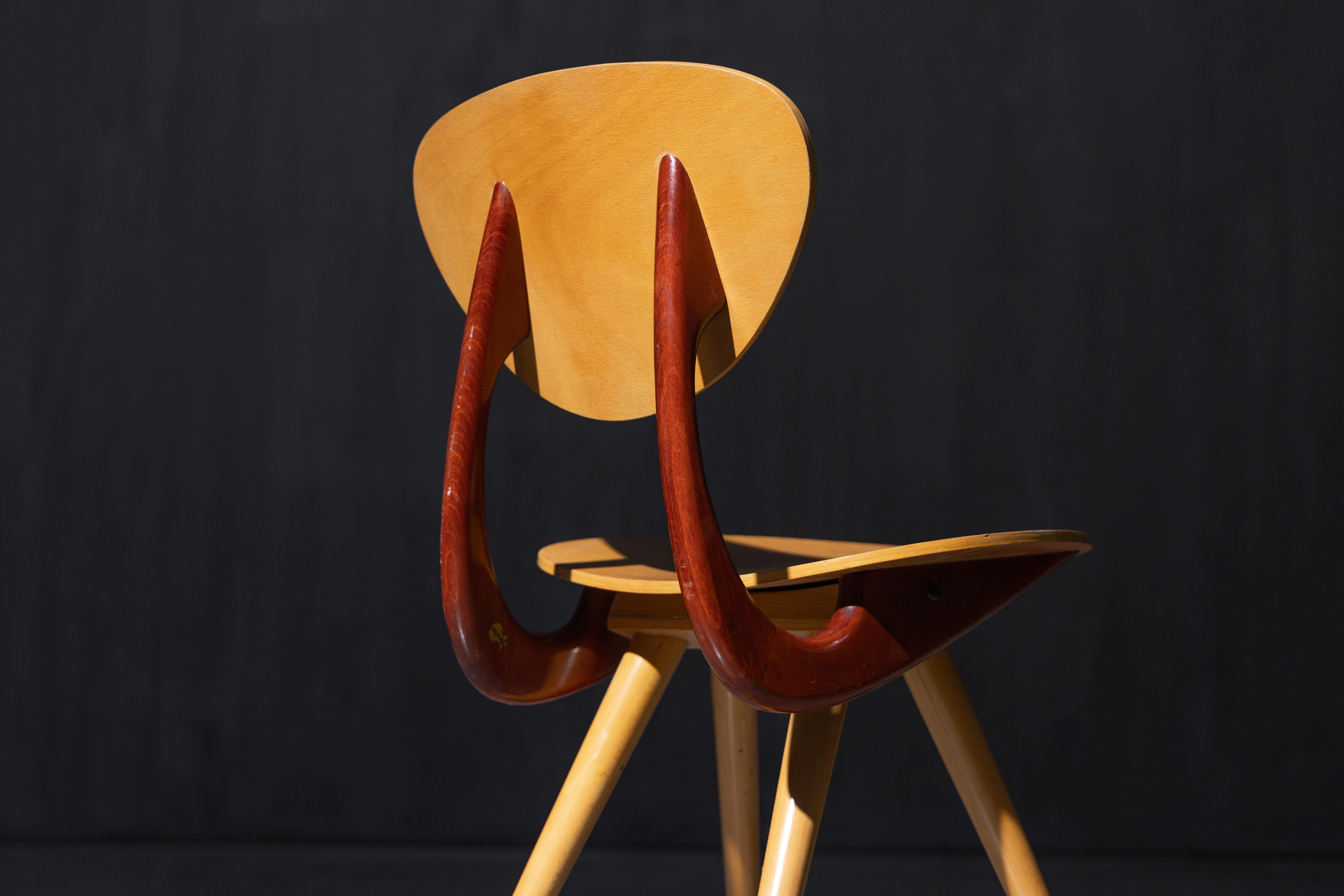 Wood Mid-Century Sculptural Chairs by Stella, France, 1950s For Sale