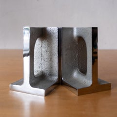 Mid Century Sculptural Chromed Metal Bookends Bill Curry for Design Line 1960s