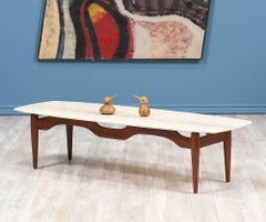 Midcentury Sculptural Coffee Table with Travertine Top