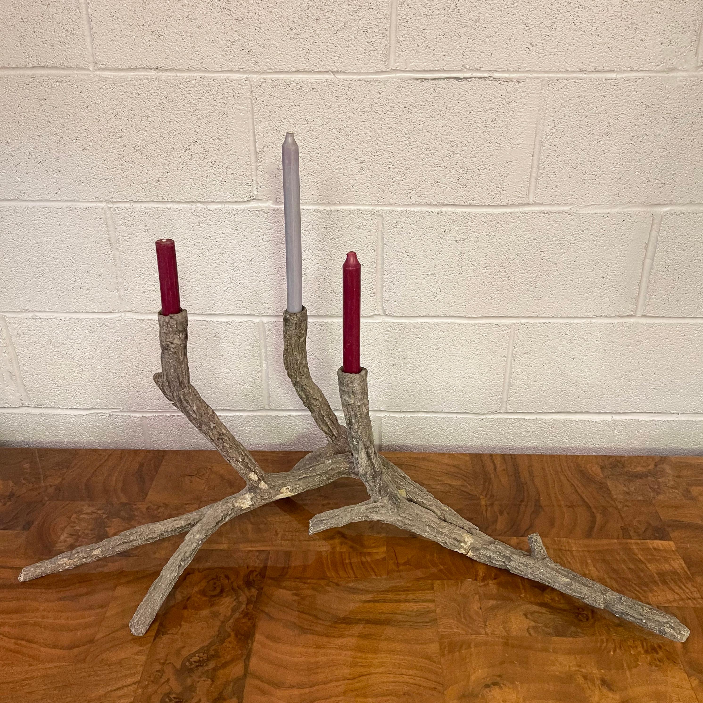 American Mid-Century Sculptural Concrete Driftwood Branch Candelabra For Sale
