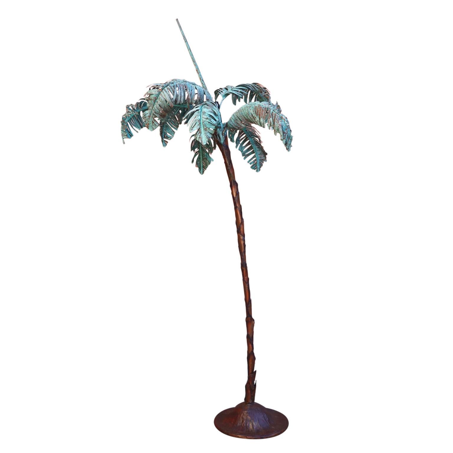 Mid-Century Modern Mid-Century Sculptural Copper Palm Tree Floor Lamp For Sale