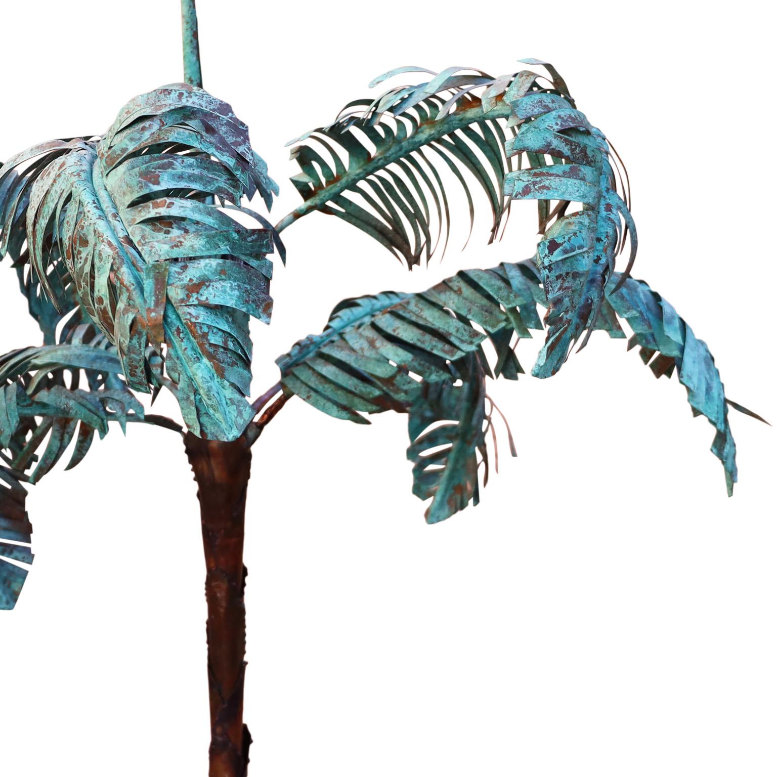 Hammered Mid-Century Sculptural Copper Palm Tree Floor Lamp For Sale