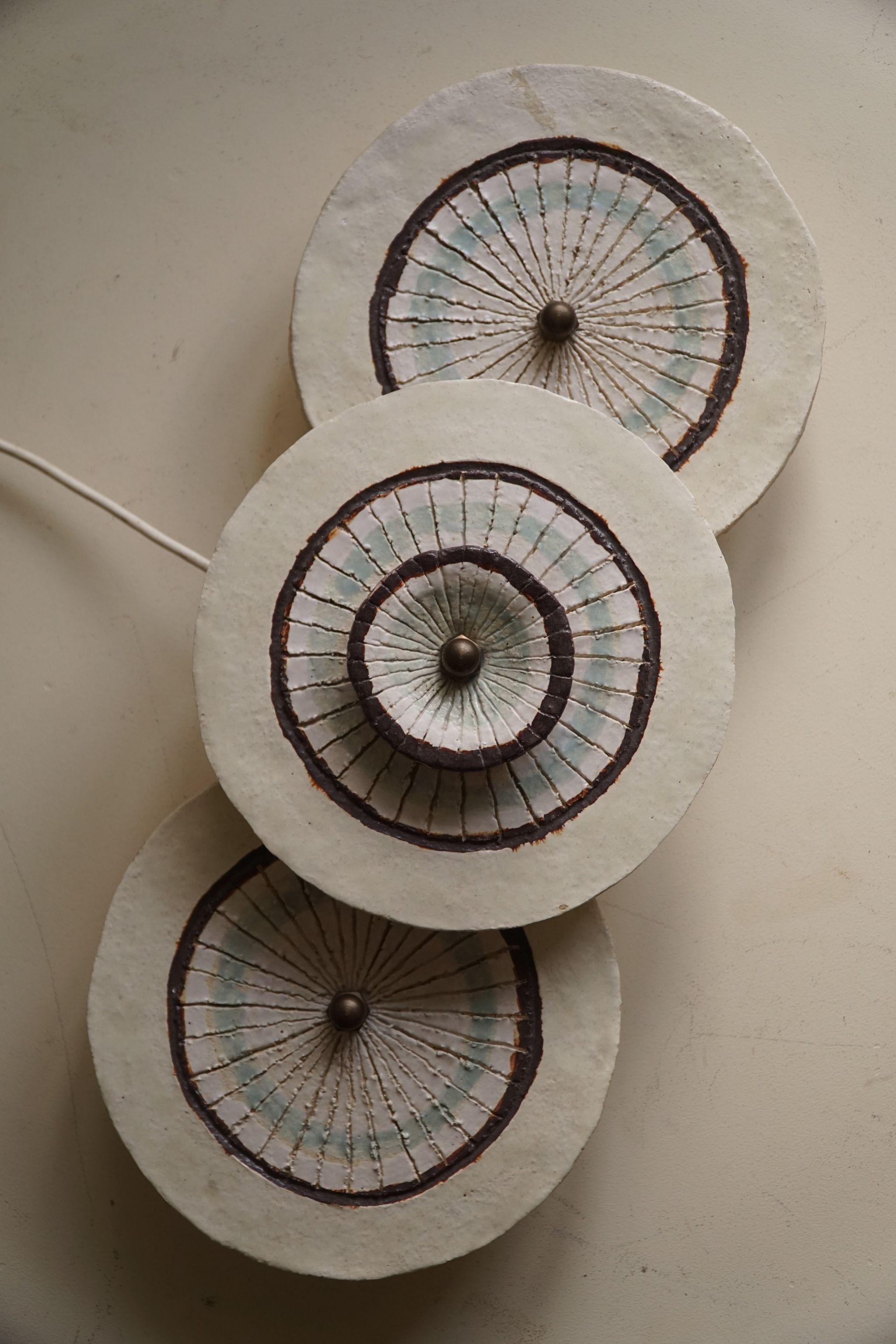 Mid Century Sculptural Danish Ceramic Wall Sconce, Handmade, 1970s For Sale 7