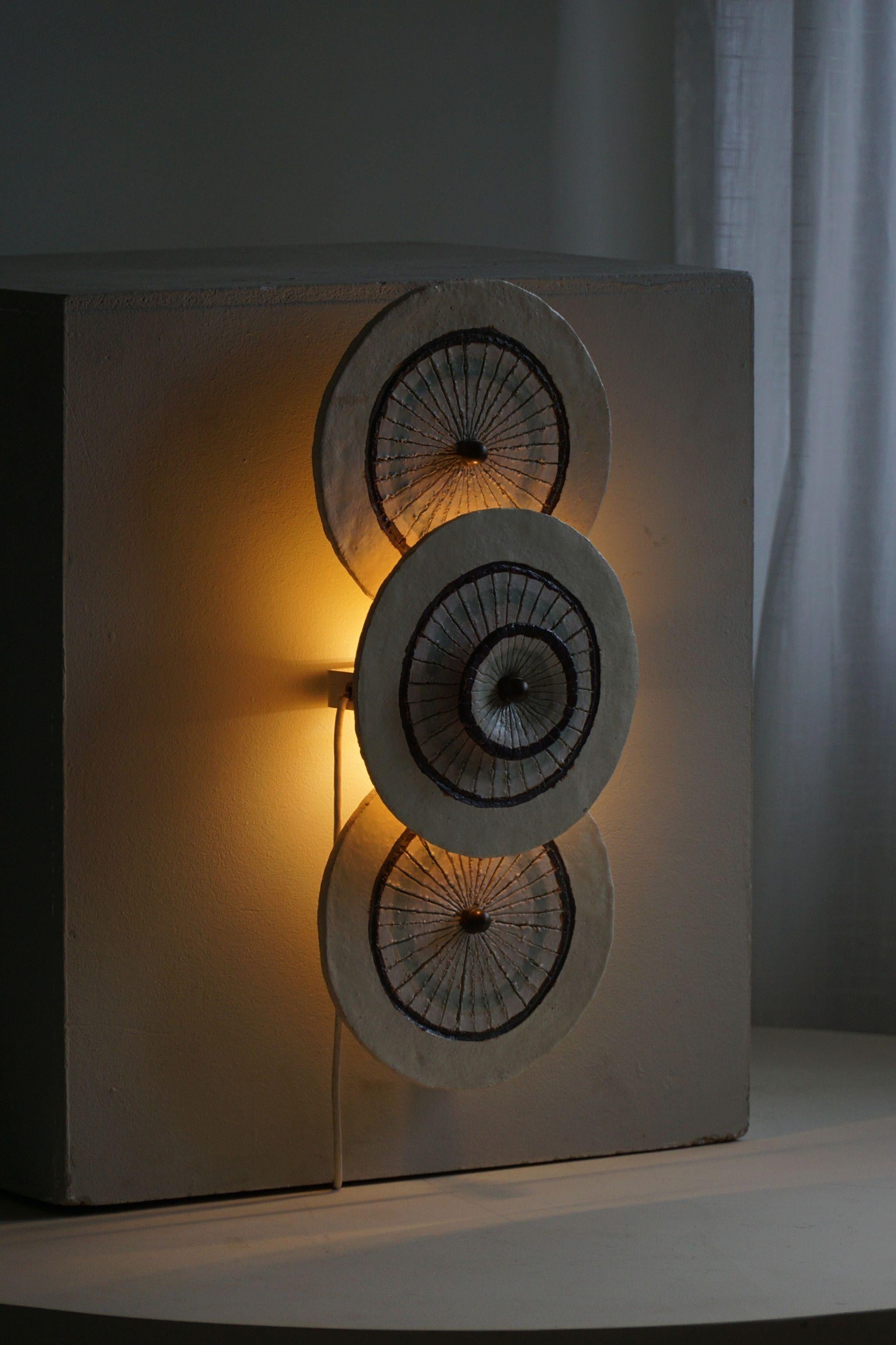 Mid Century Sculptural Danish Ceramic Wall Sconce, Handmade, 1970s In Good Condition For Sale In Odense, DK