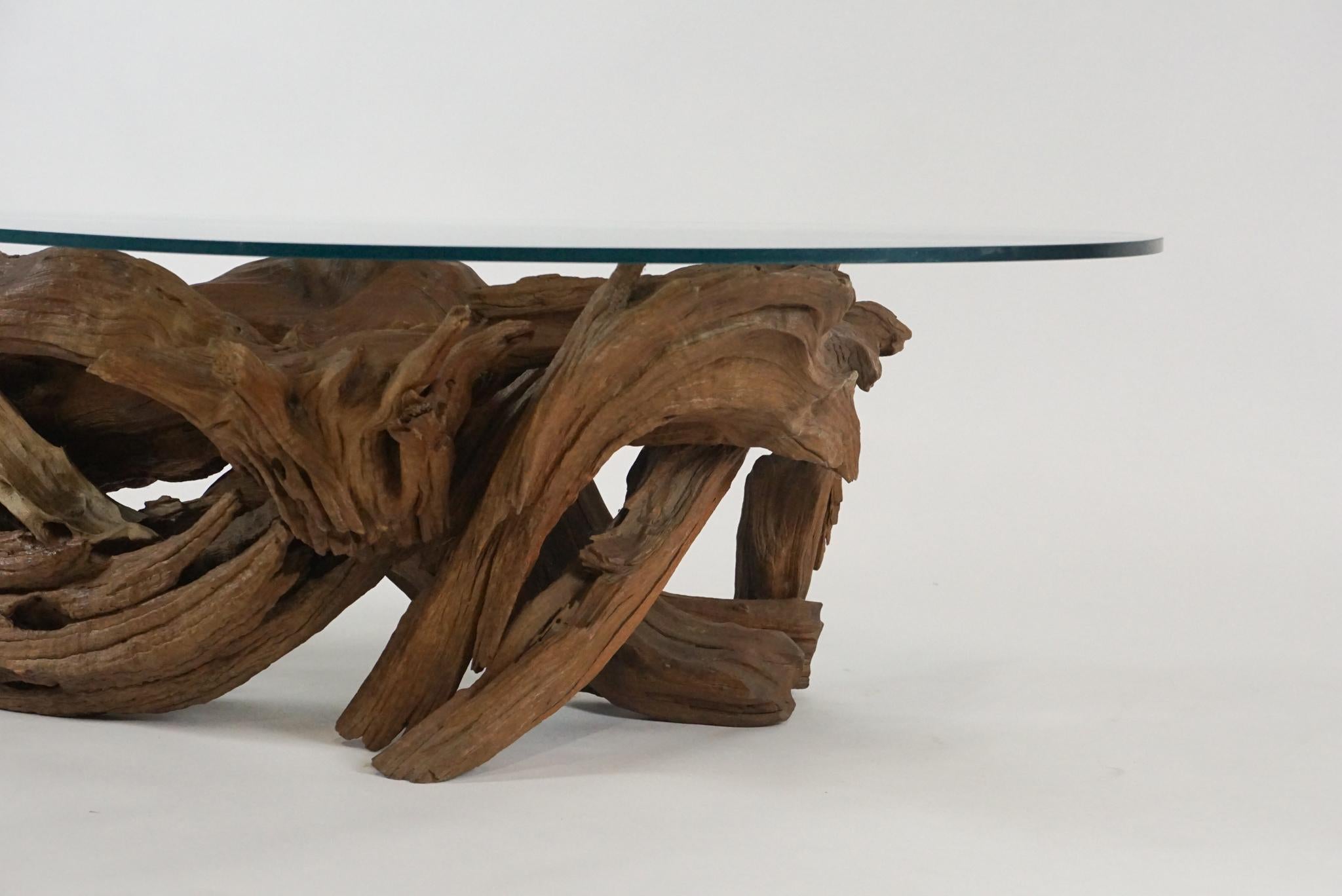 driftwood glass coffee table