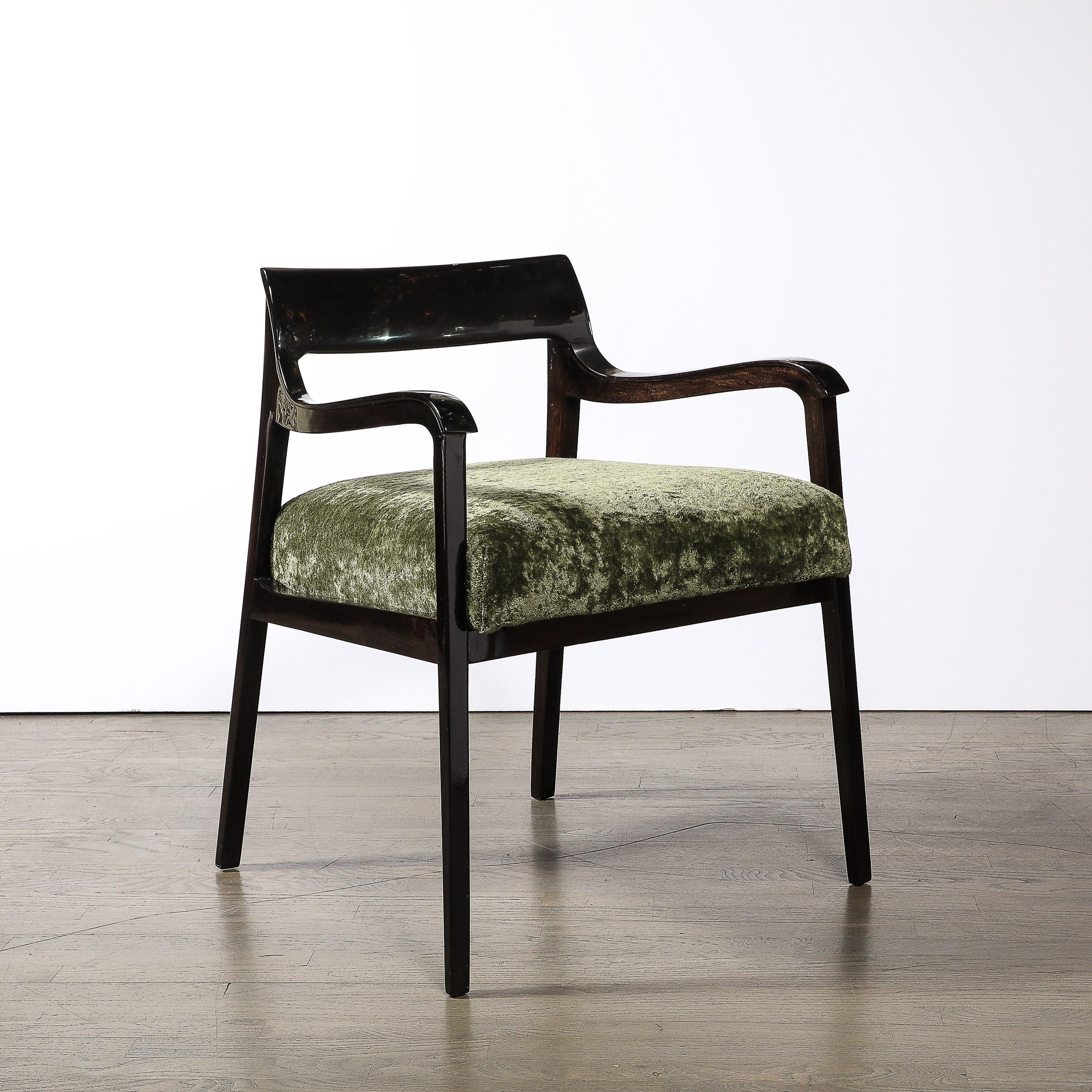 American Mid-Century Sculptural Ebonized Walnut & Holly Hunt Upholstery Arm Chairs For Sale