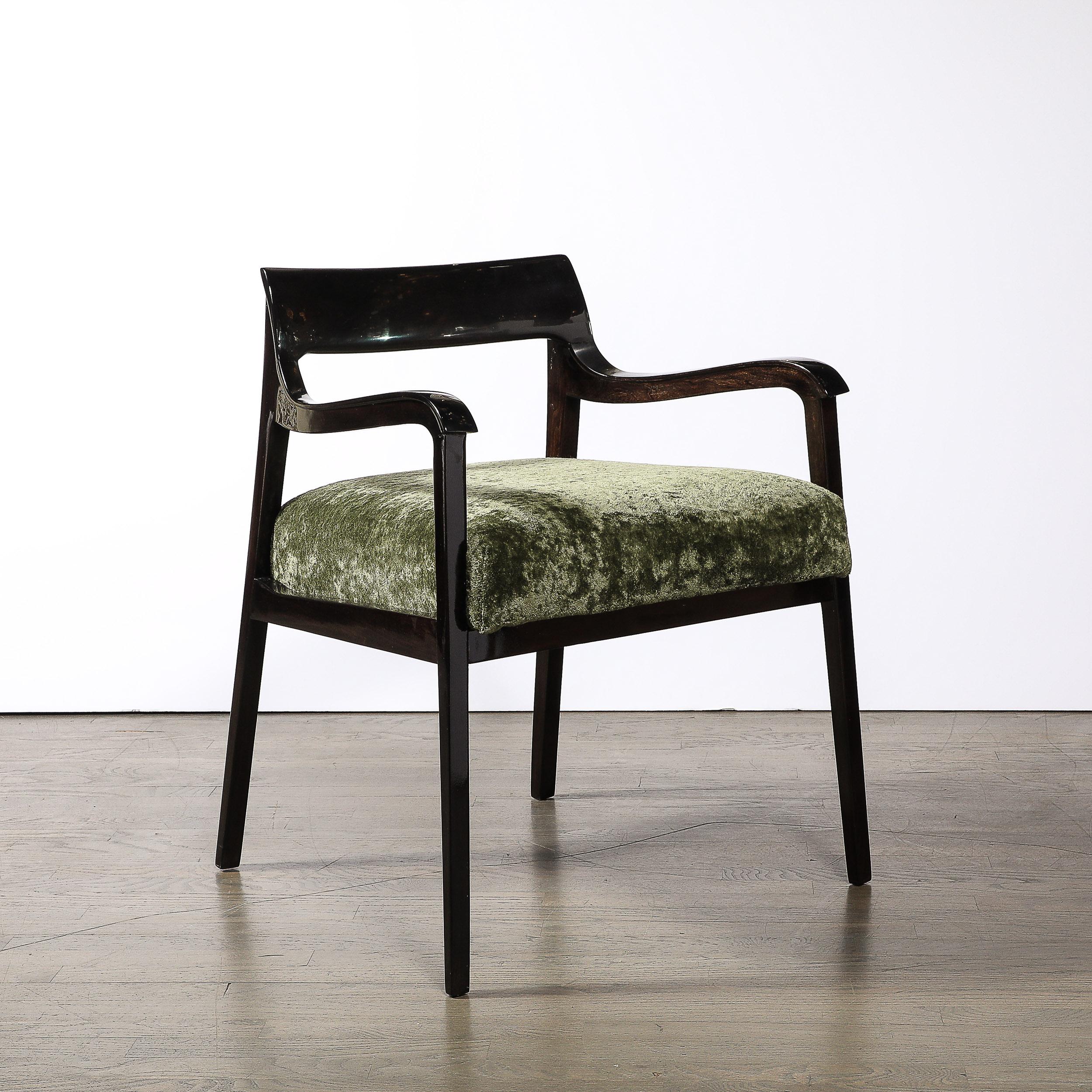 American Mid-Century Sculptural Ebonized Walnut & Holly Hunt Upholstery Arm Chairs
