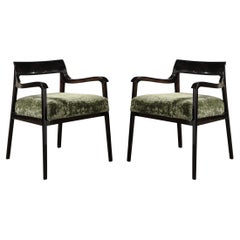 Vintage Mid-Century Sculptural Ebonized Walnut & Holly Hunt Upholstery Arm Chairs