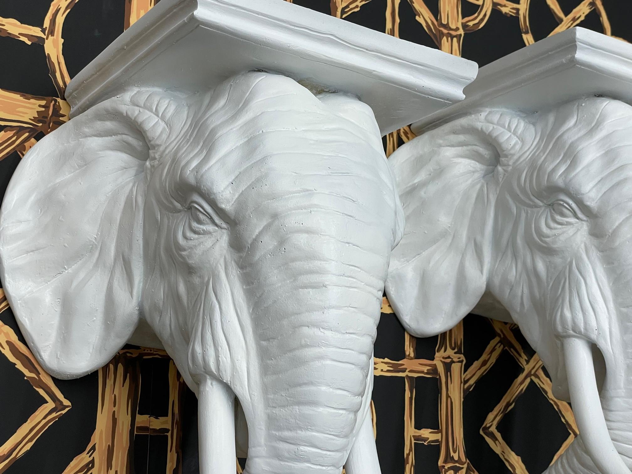 Hollywood Regency Mid Century Sculptural Elephant Form Wall Shelves For Sale