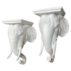 Retro Mid Century Sculptural Elephant Form Wall Shelves