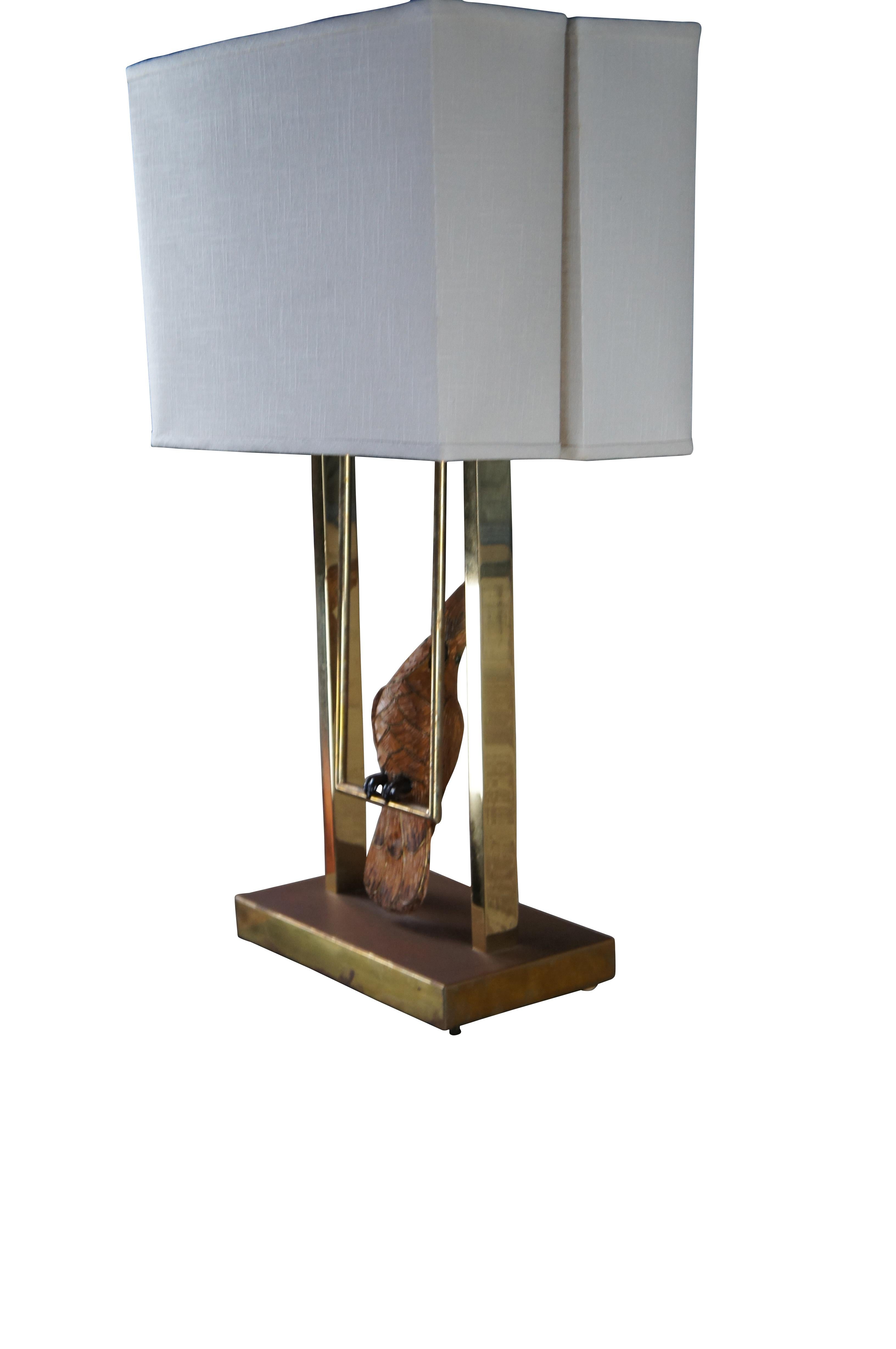 Mid-Century Modern Mid Century Sculptural French Cockatoo Lamp Macaw on Swing Linen Shade MCM 34