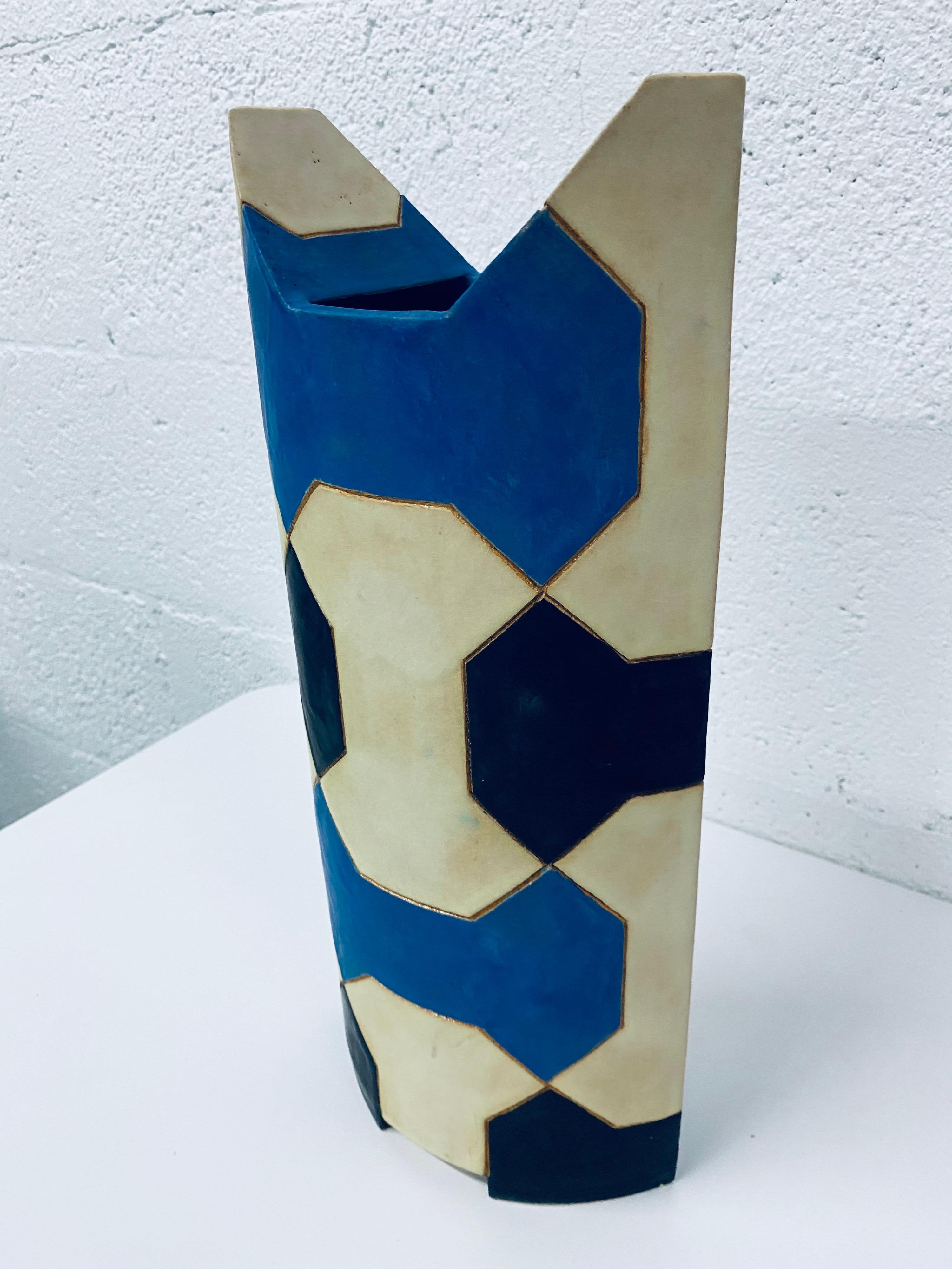 Mid-Century Modern Midcentury Sculptural Geometric Vase Signed by Artist