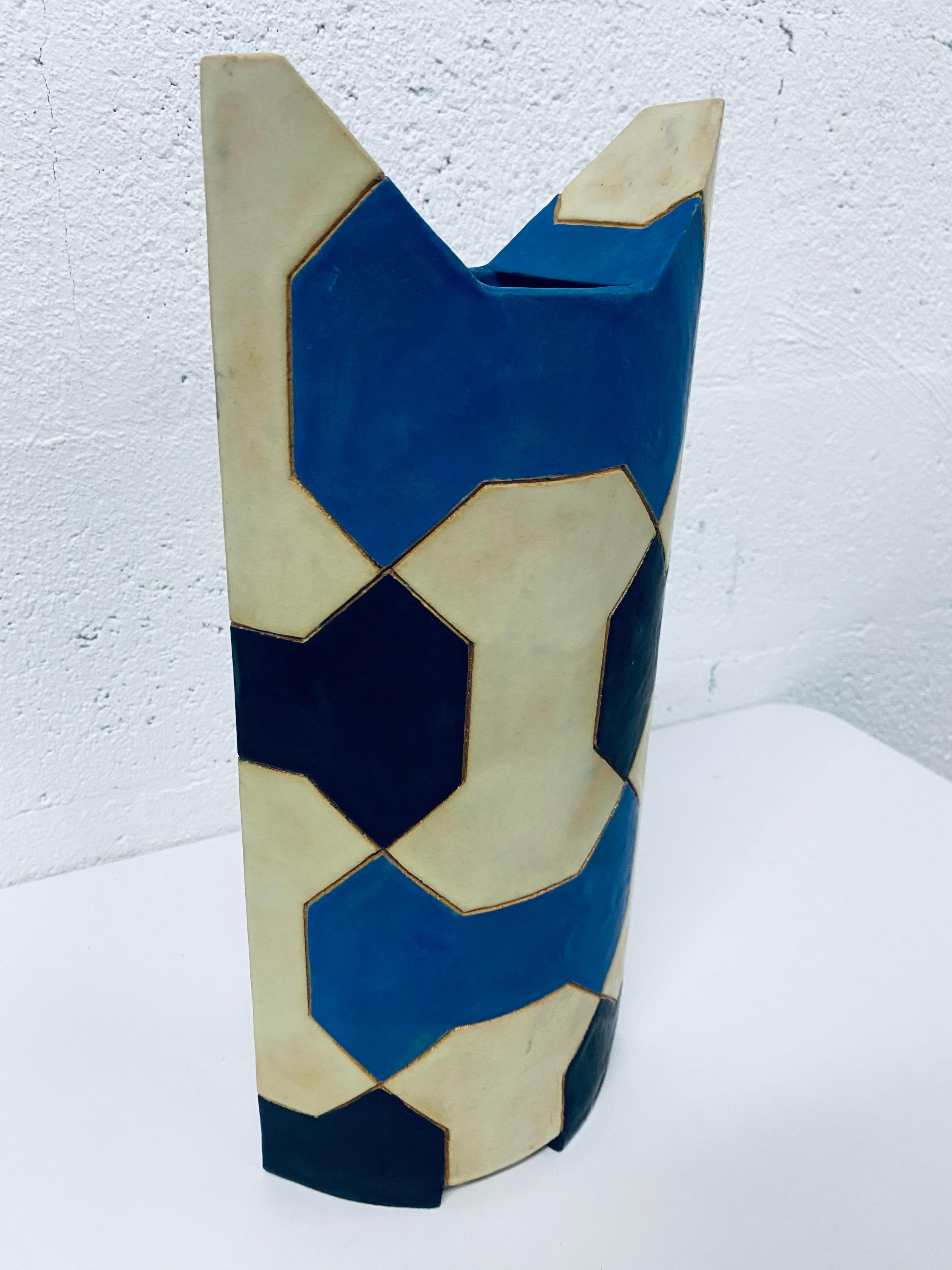 Unknown Midcentury Sculptural Geometric Vase Signed by Artist