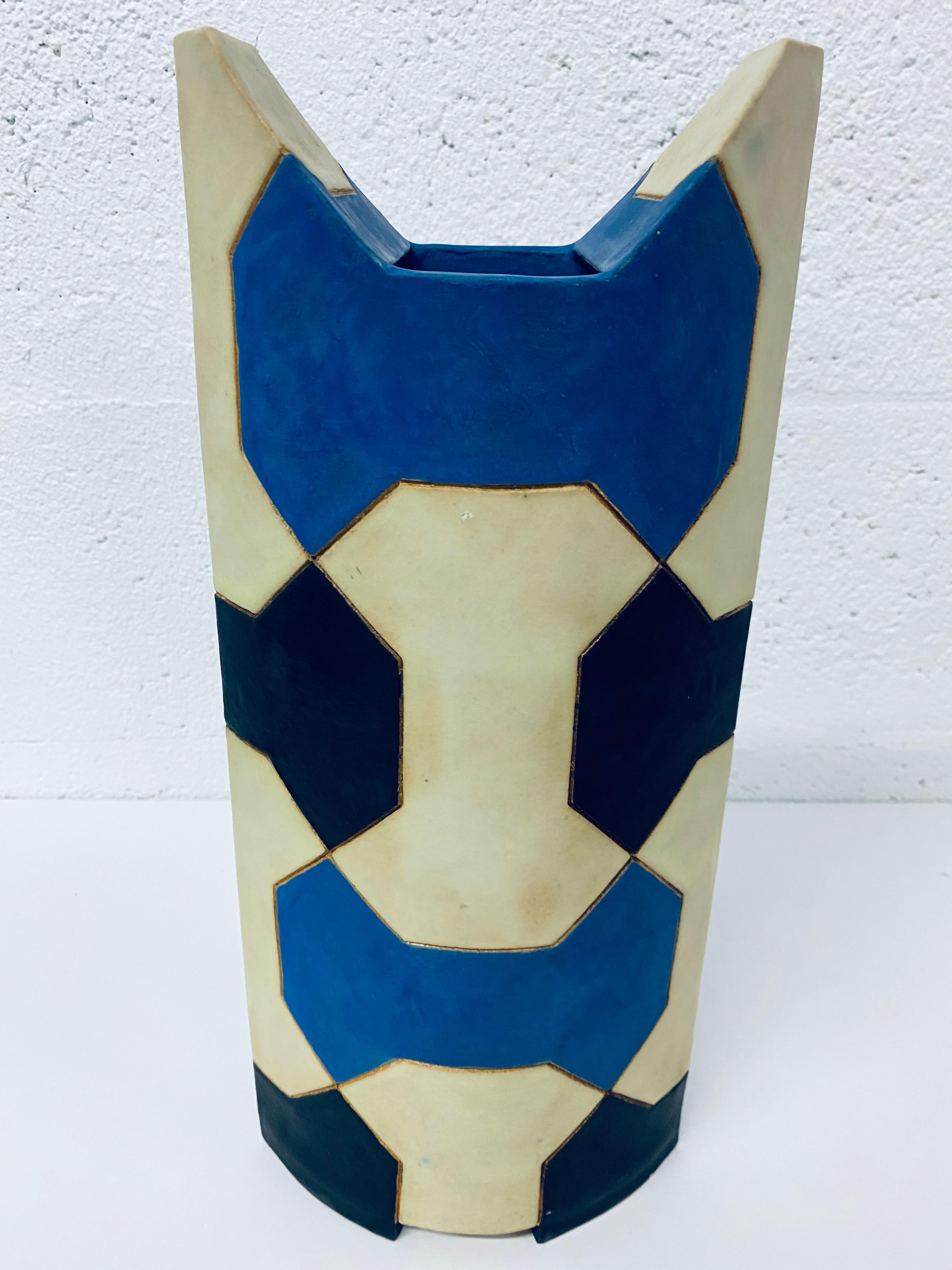 Midcentury Sculptural Geometric Vase Signed by Artist In Good Condition In Miami, FL