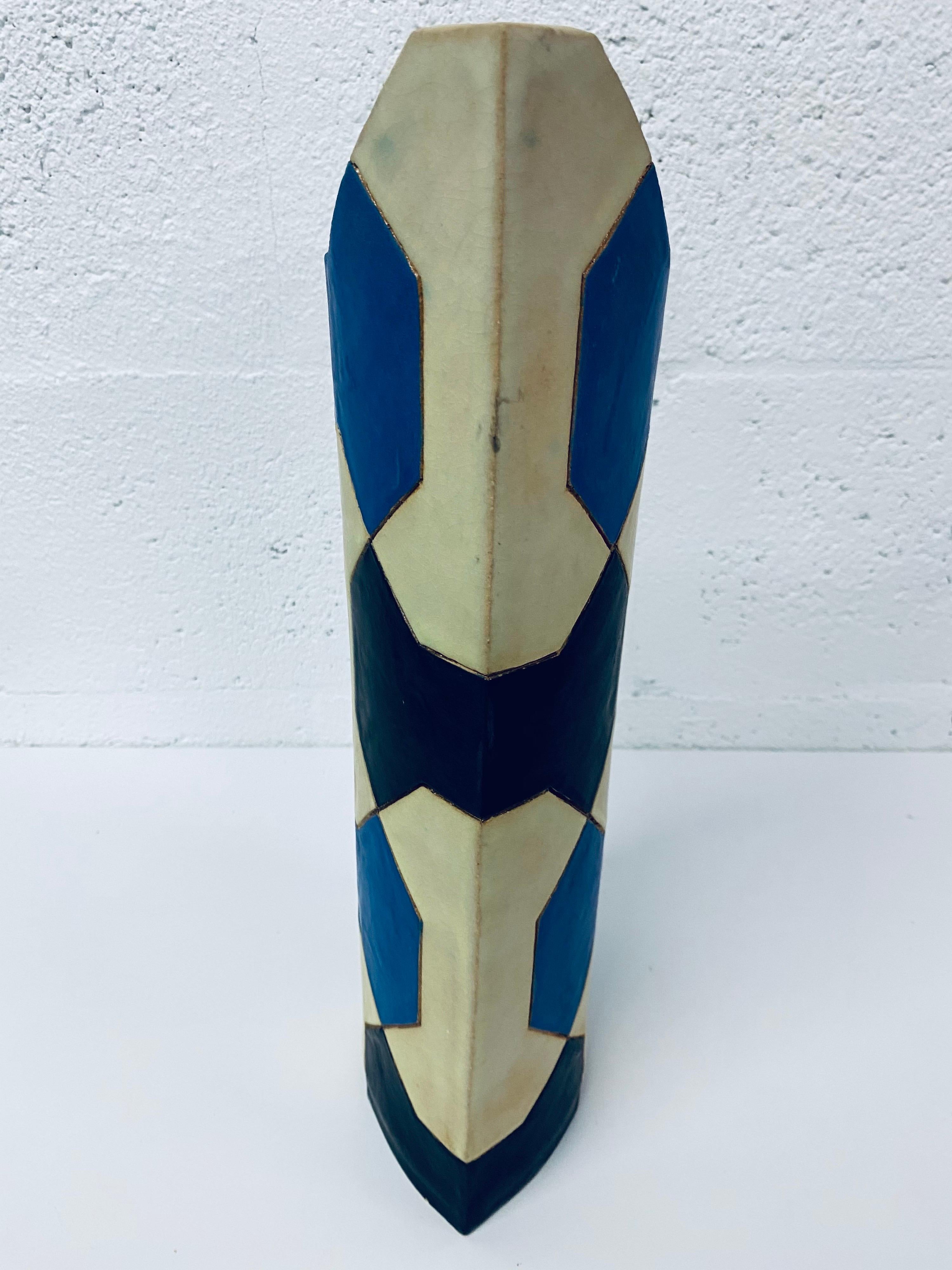 Clay Midcentury Sculptural Geometric Vase Signed by Artist