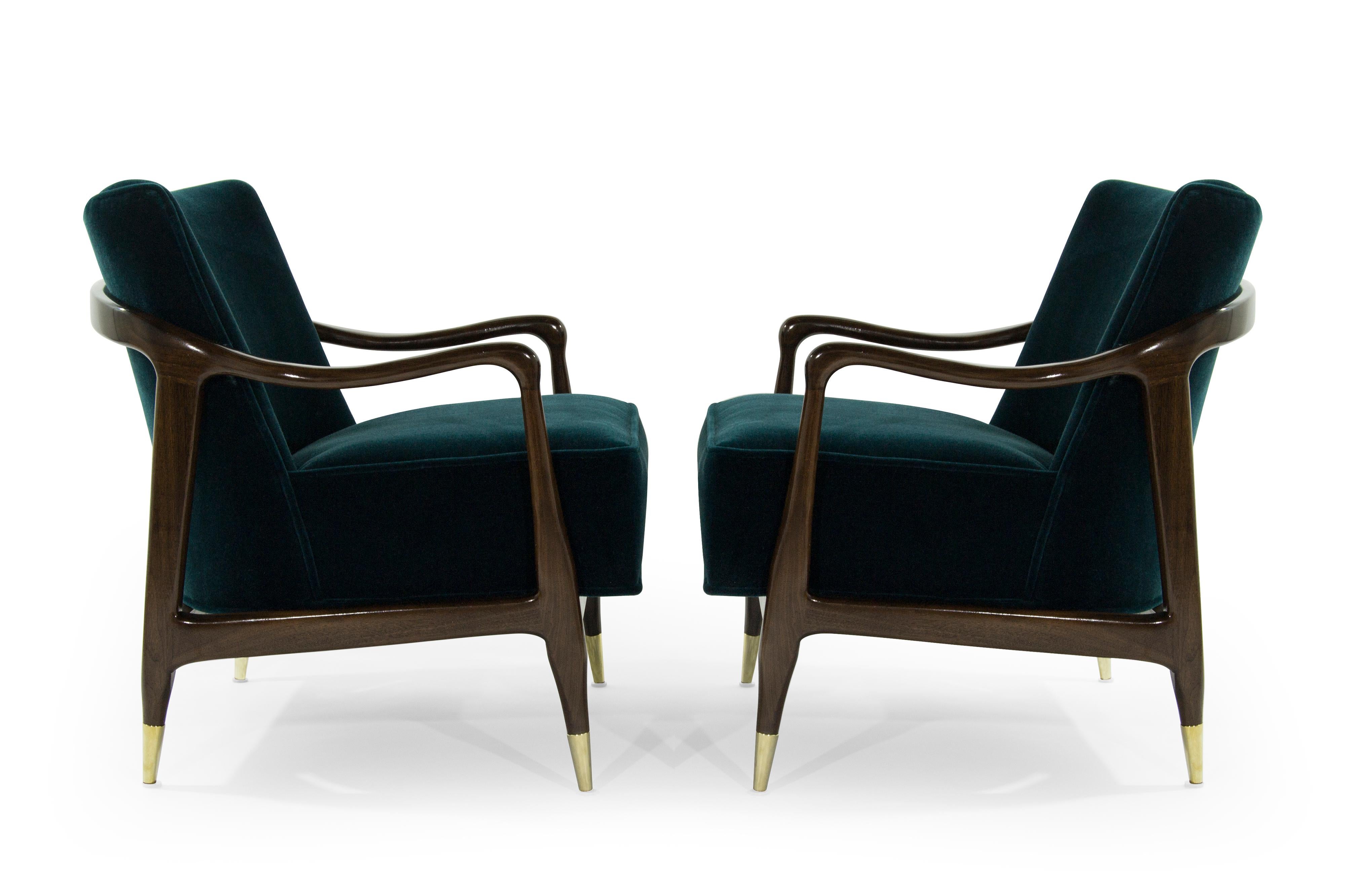 Mid-Century Modern Midcentury Sculptural Gio Ponti Style Walnut Lounge Chairs, 1950s