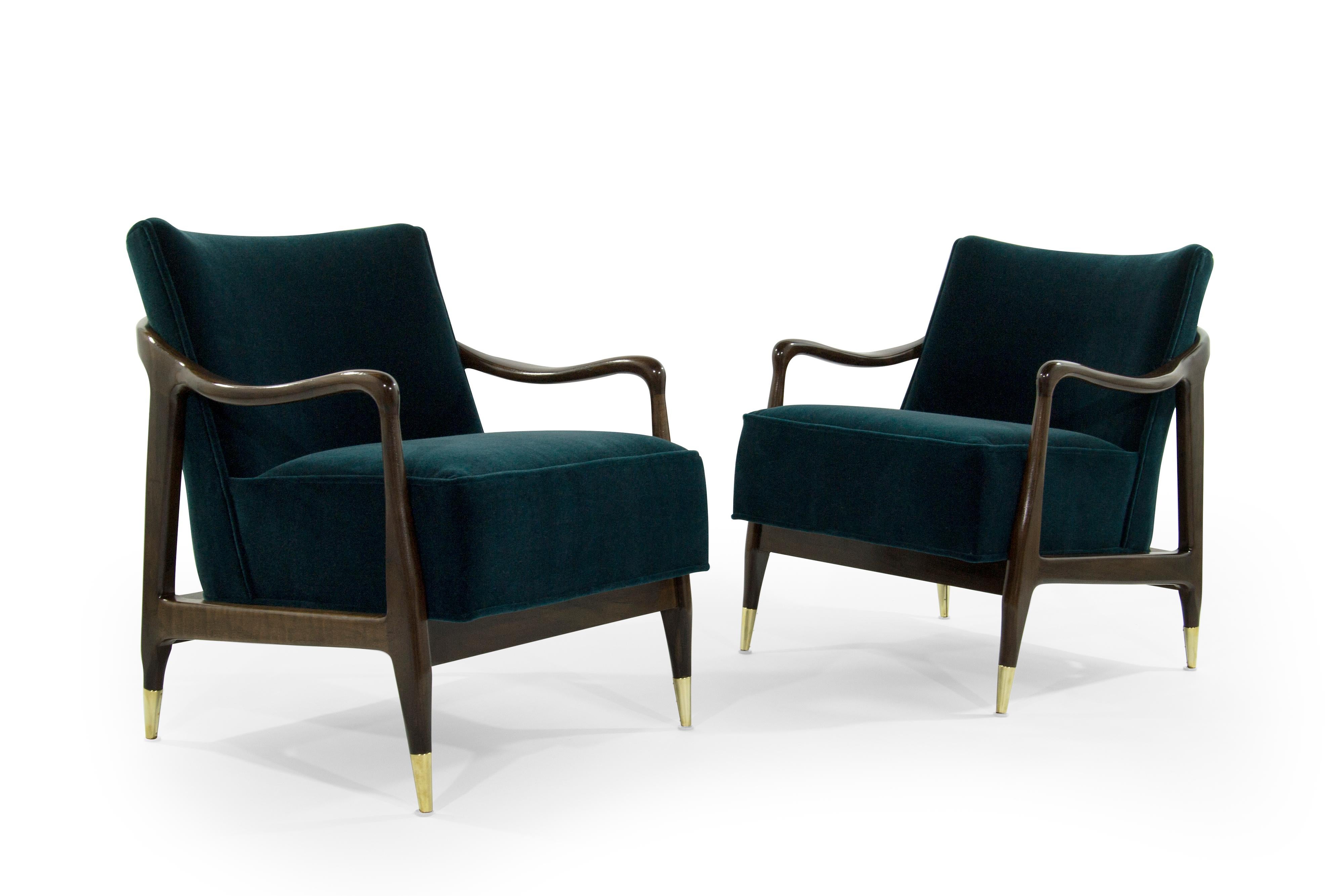 American Midcentury Sculptural Gio Ponti Style Walnut Lounge Chairs, 1950s