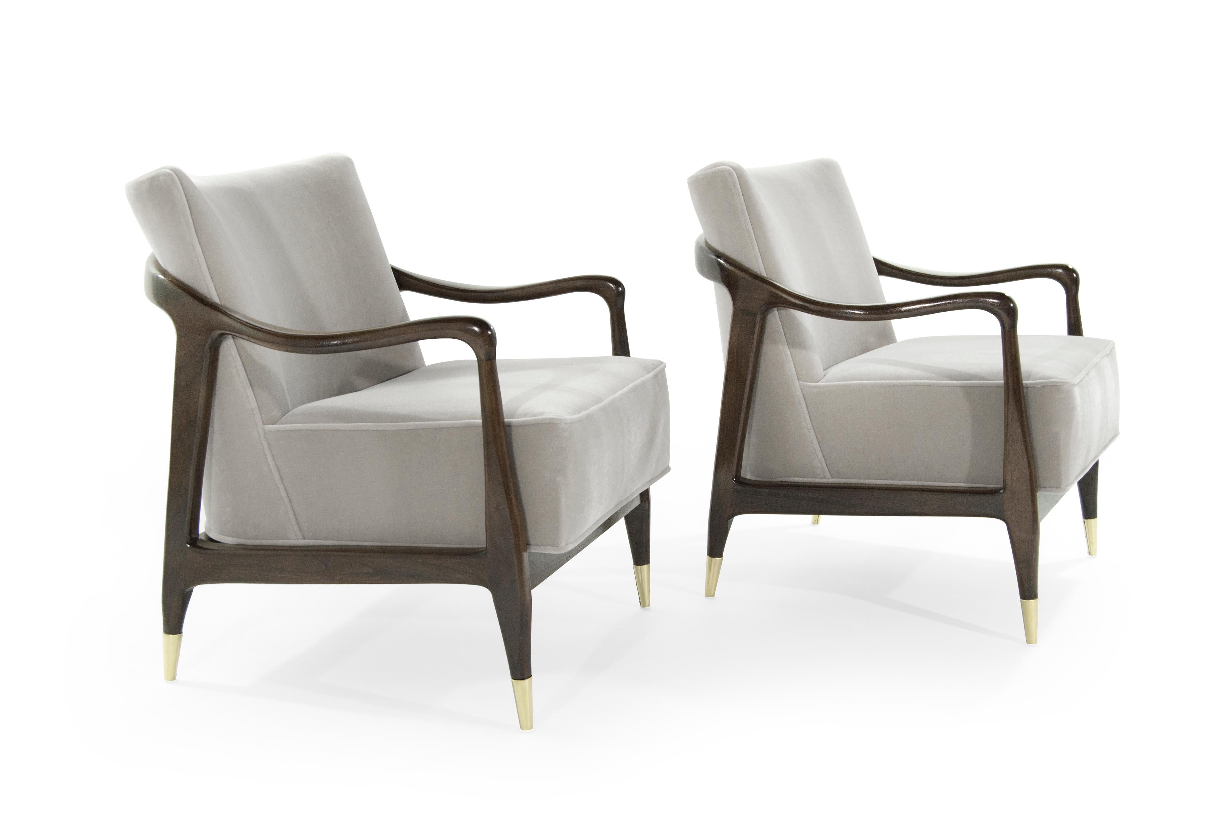 Mid-Century Modern Gio Ponti Style Midcentury Sculptural Walnut Lounge Chairs, 1950s