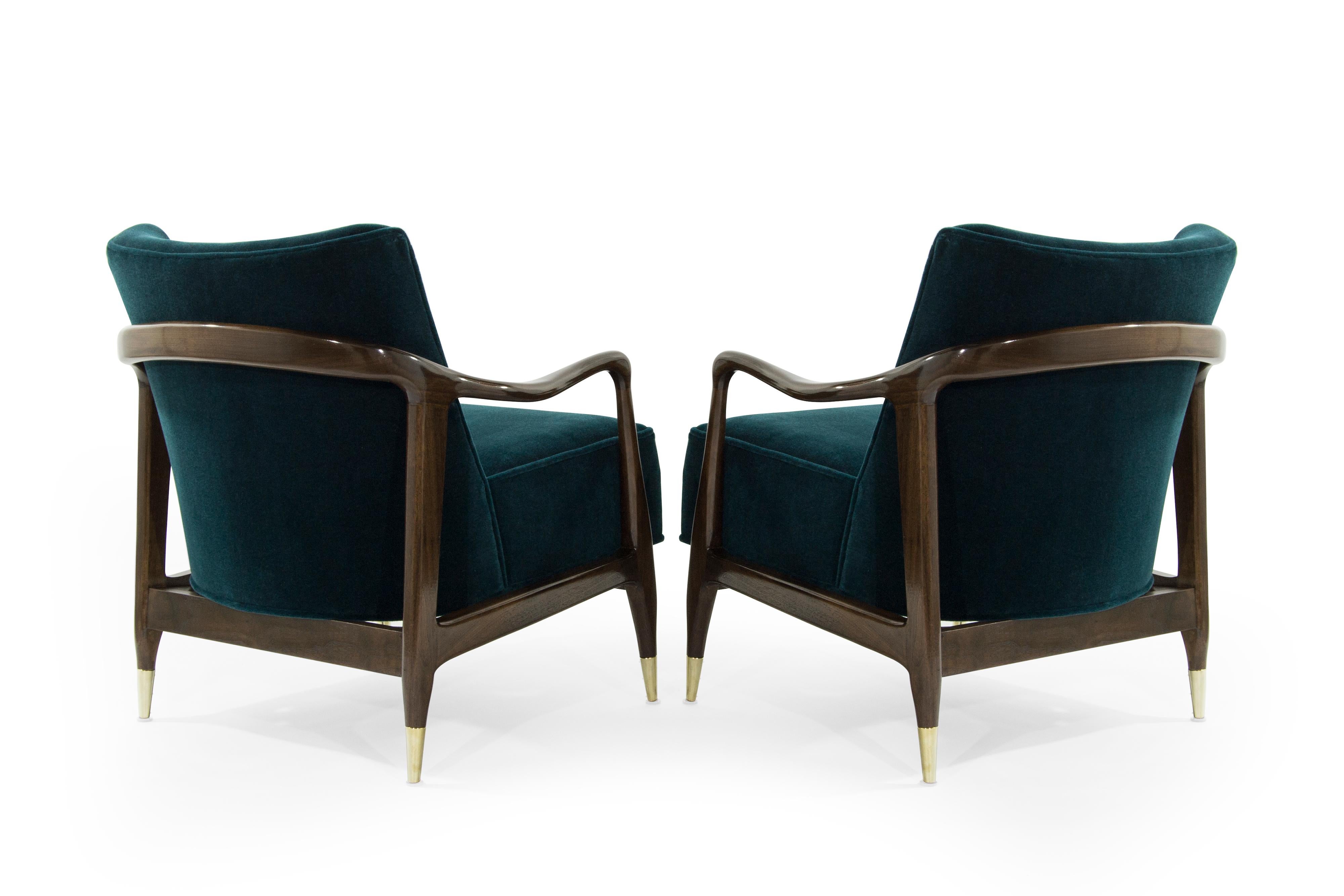Midcentury Sculptural Gio Ponti Style Walnut Lounge Chairs, 1950s In Excellent Condition In Westport, CT