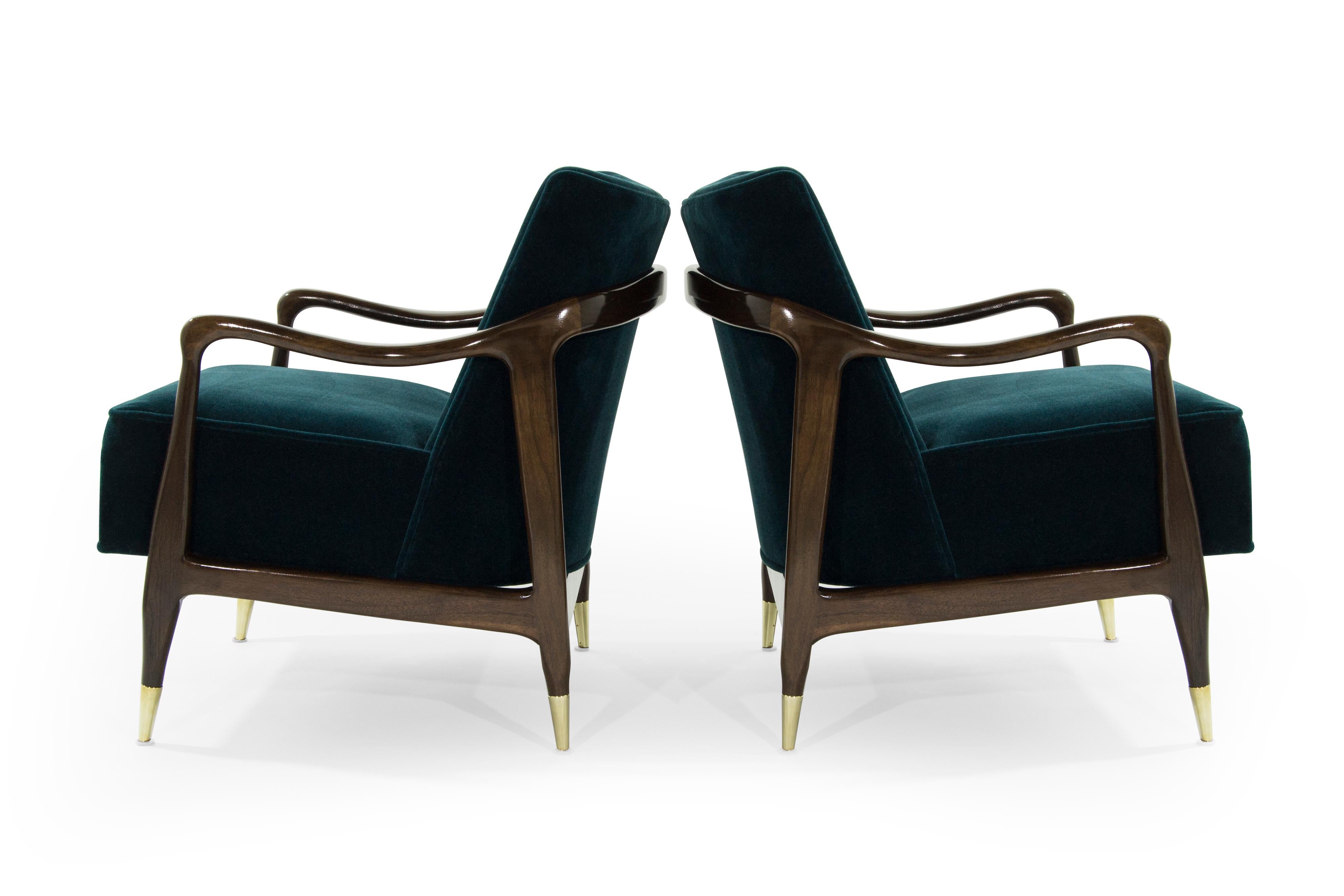 20th Century Midcentury Sculptural Gio Ponti Style Walnut Lounge Chairs, 1950s