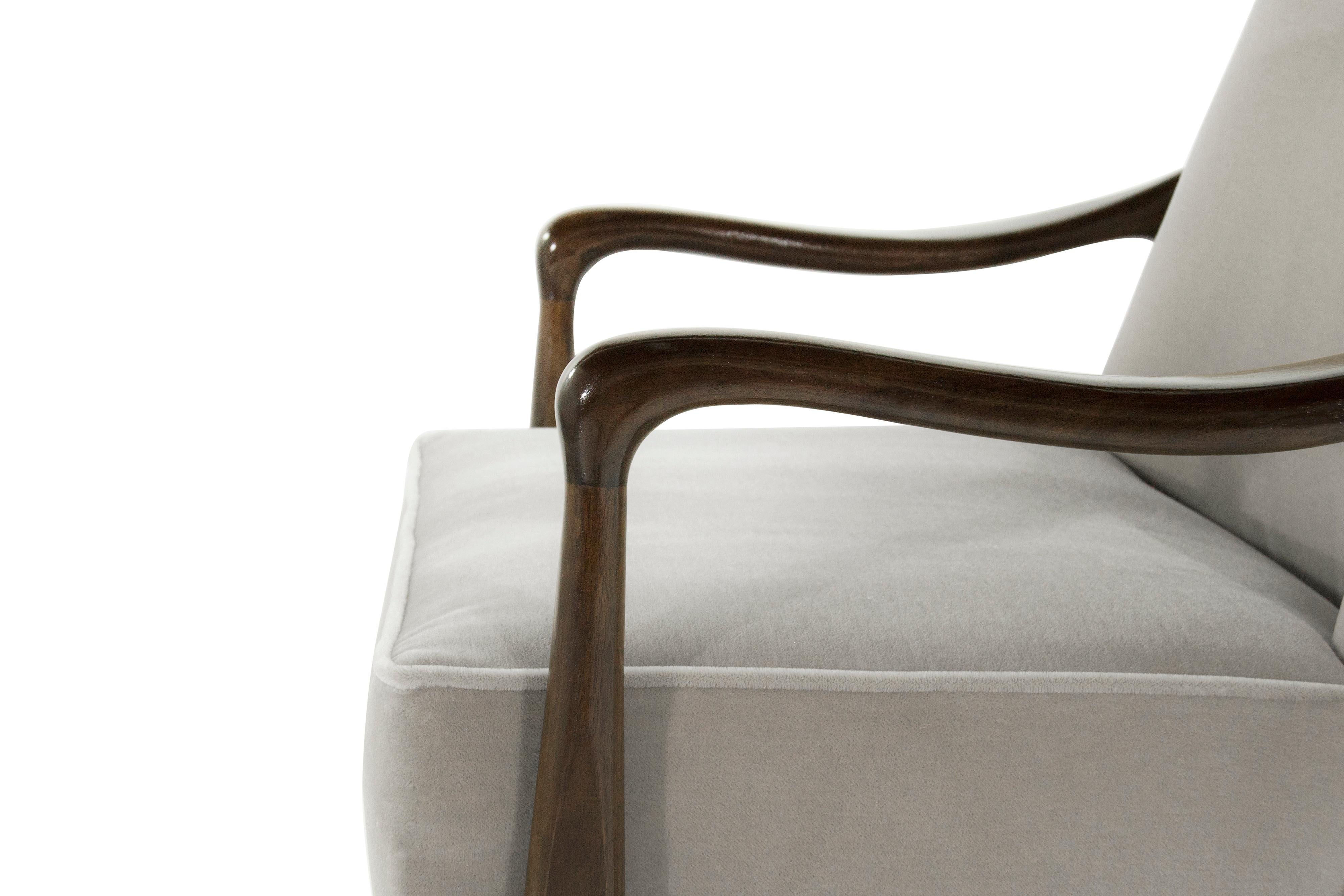 Brass Gio Ponti Style Midcentury Sculptural Walnut Lounge Chairs, 1950s