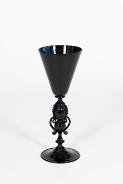 Mid-Century Sculptural Goblet in Opaque Midnight Glass