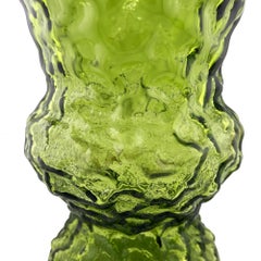Mid-Century Sculptural Green Art Glass Vase — Textured Avocado Glass Vessel