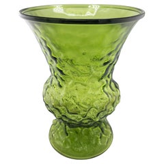 Mid-Century Sculptural Green Art Glass Vase — Textured Avocado Glass Vessel