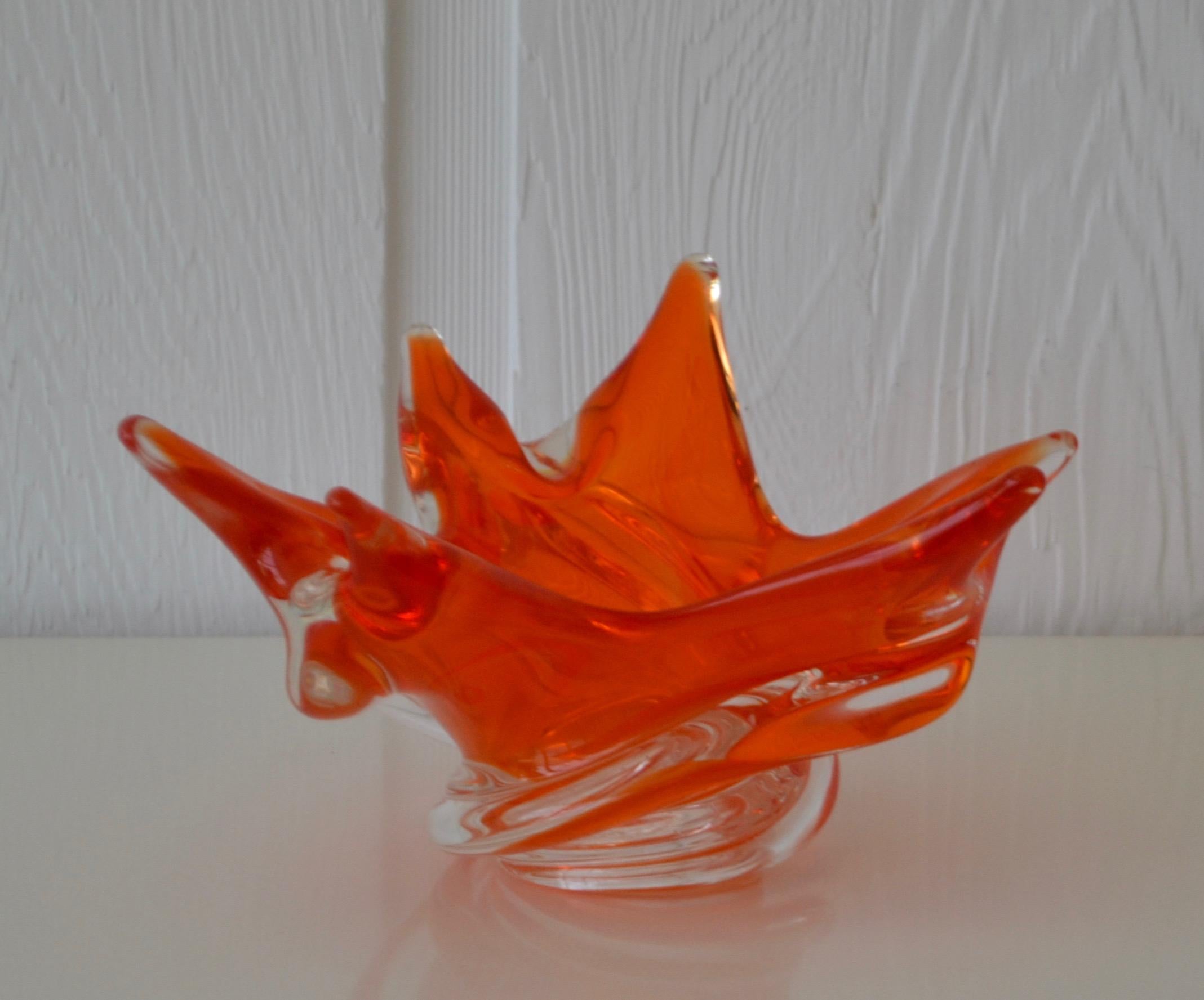 Mid-Century Modern Mid-Century Sculptural Hand Blown Glass Bowl For Sale